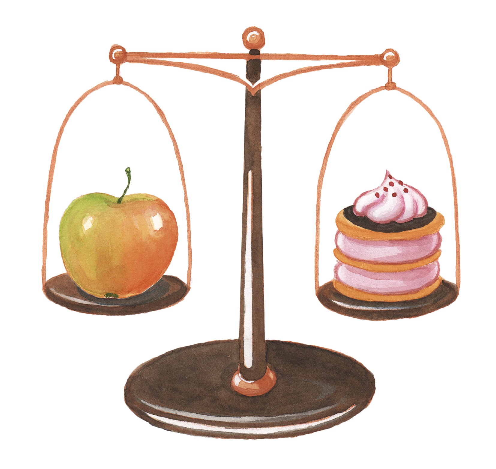 Vægt med æble og kage 