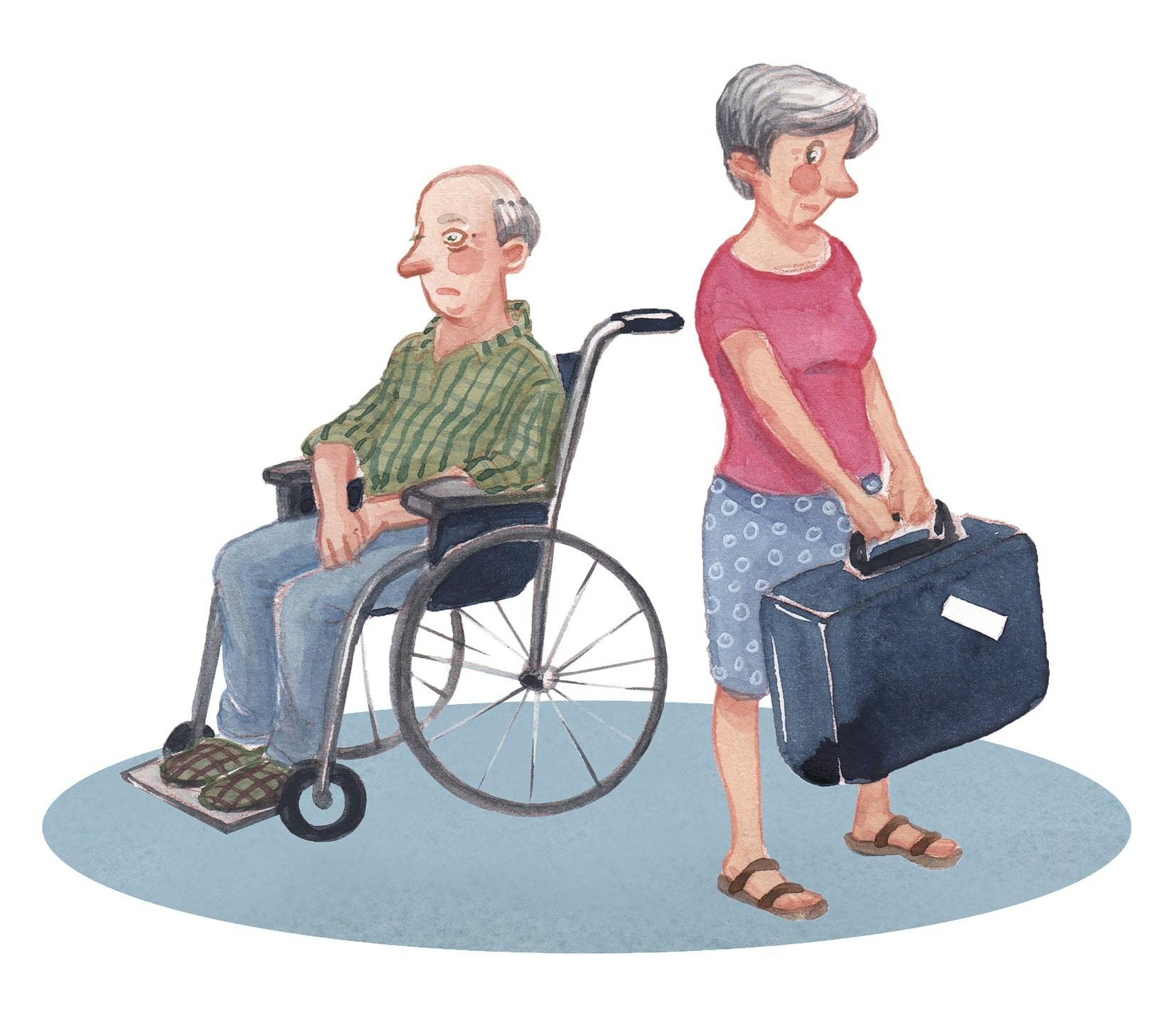 To ældre personer, hvor kvinden holder en kuffert
