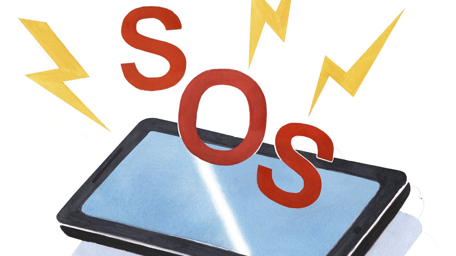 En telefon med SOS skrevet oppe over