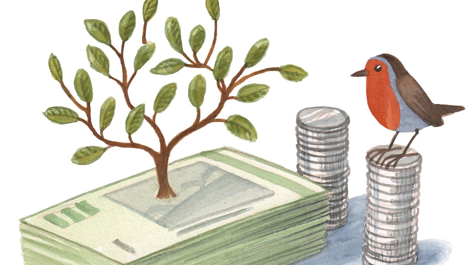 En lille fugl, et træ og nogle penge