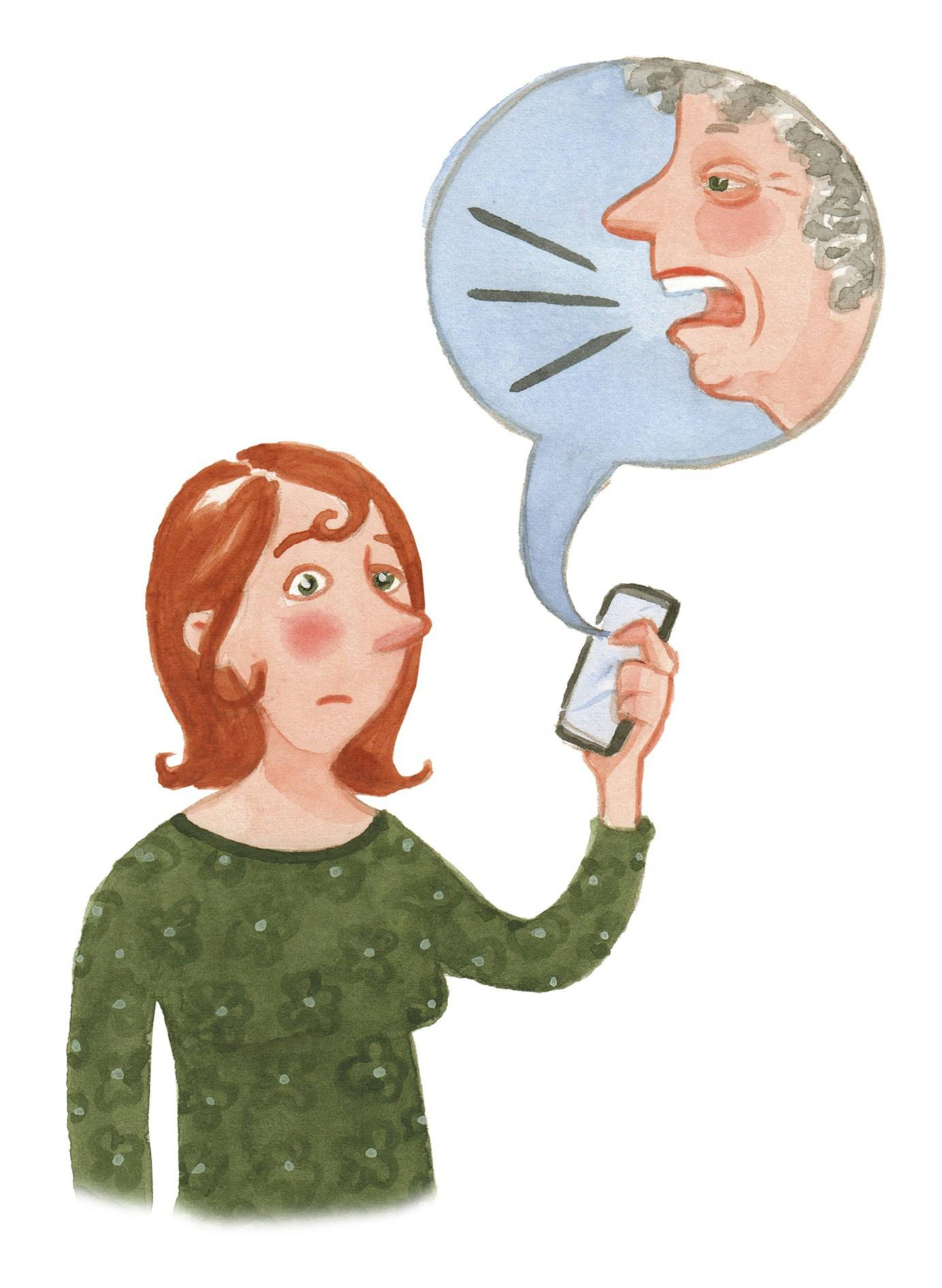 Kvinde der taler i telefon med en råbende kvinde