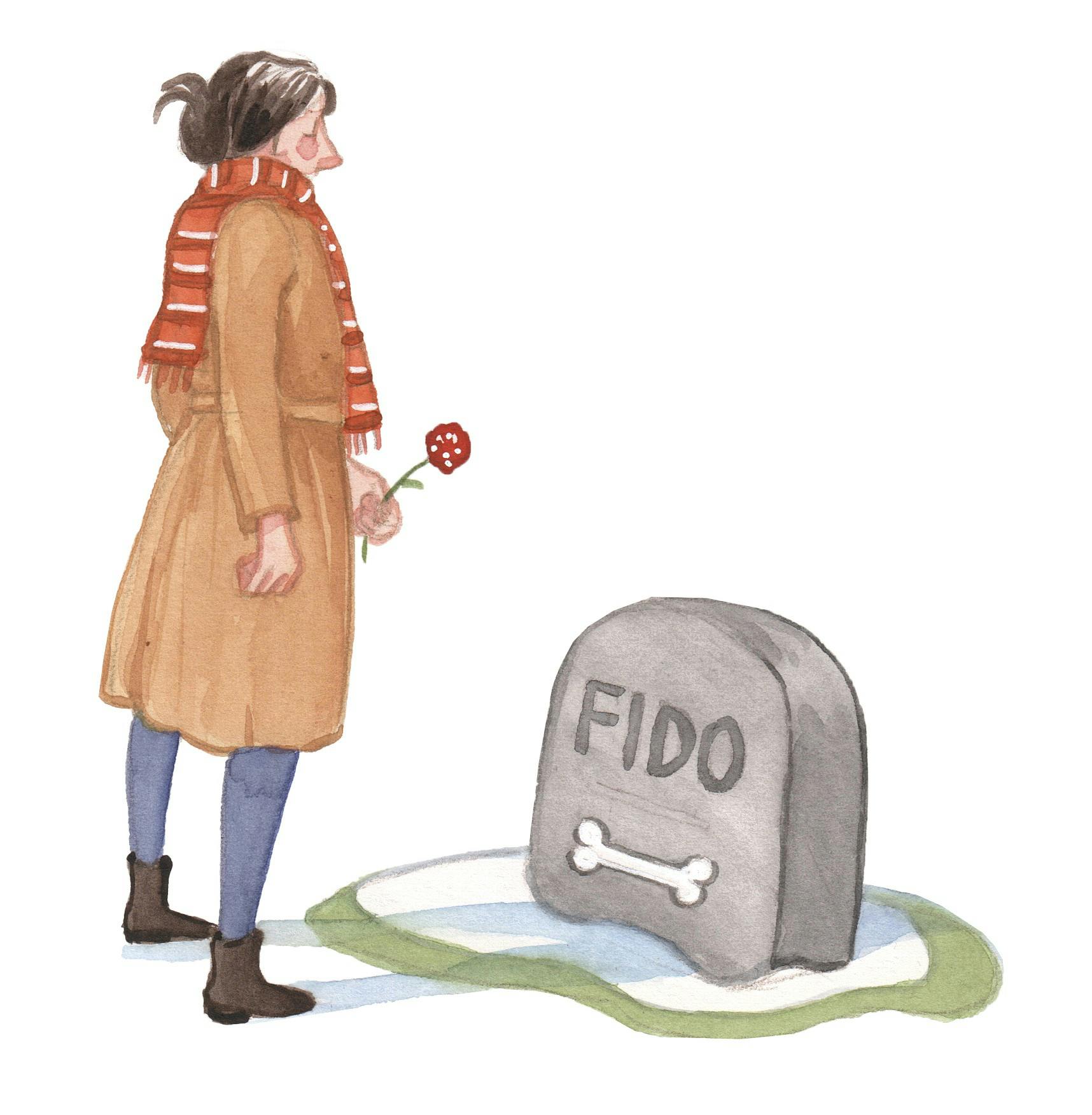 Kvinde står foran sin hunds gravsted