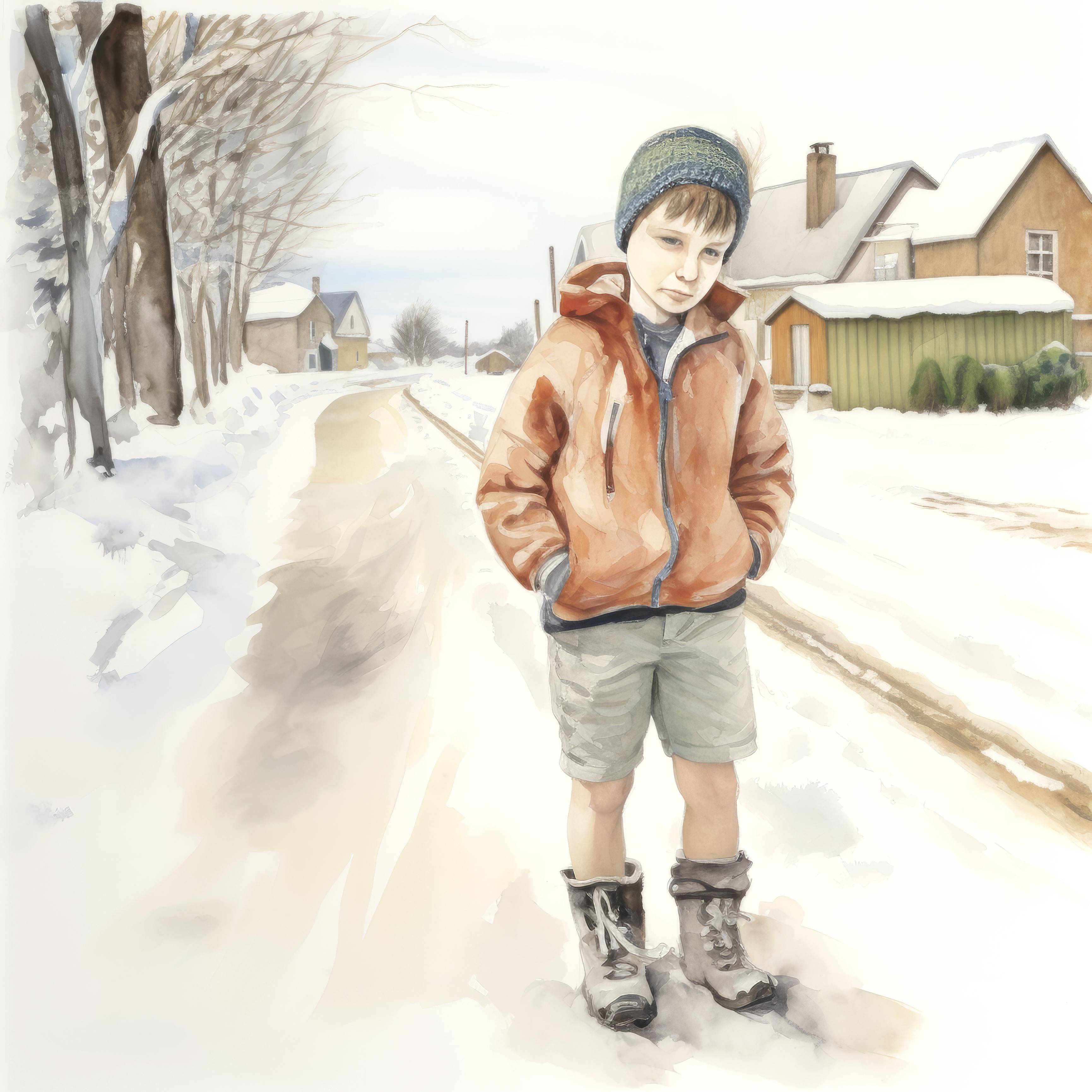 Dreng med korte bukser om vinteren