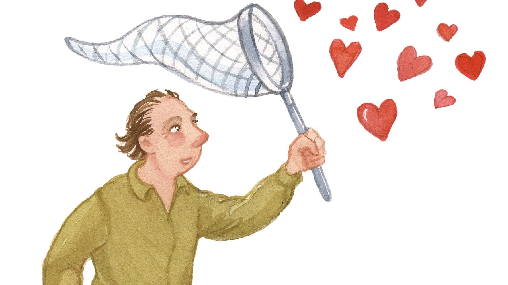 Mand fanger hjerter med fiskenet