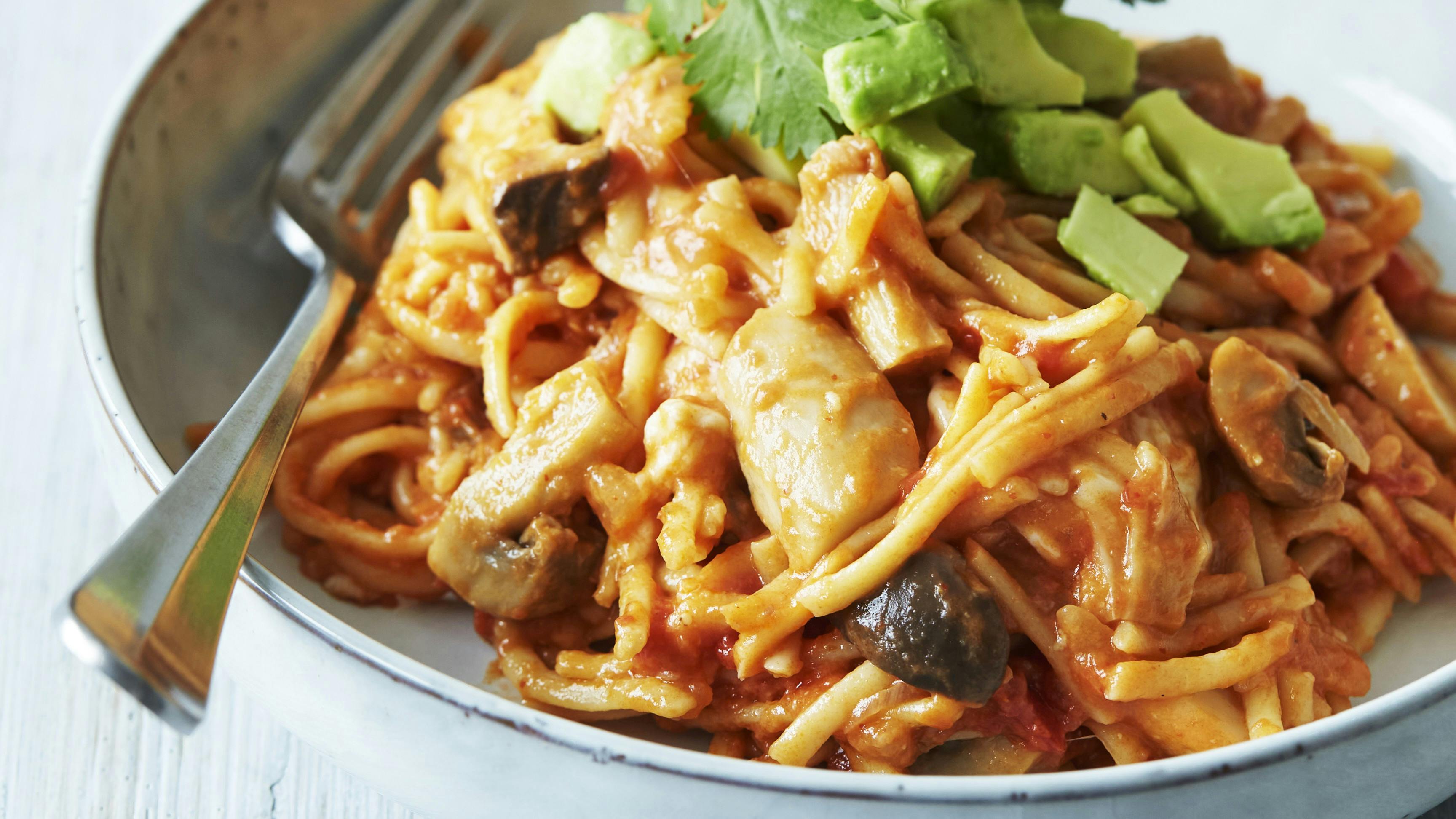 Krydret one-pot-pasta med svampe