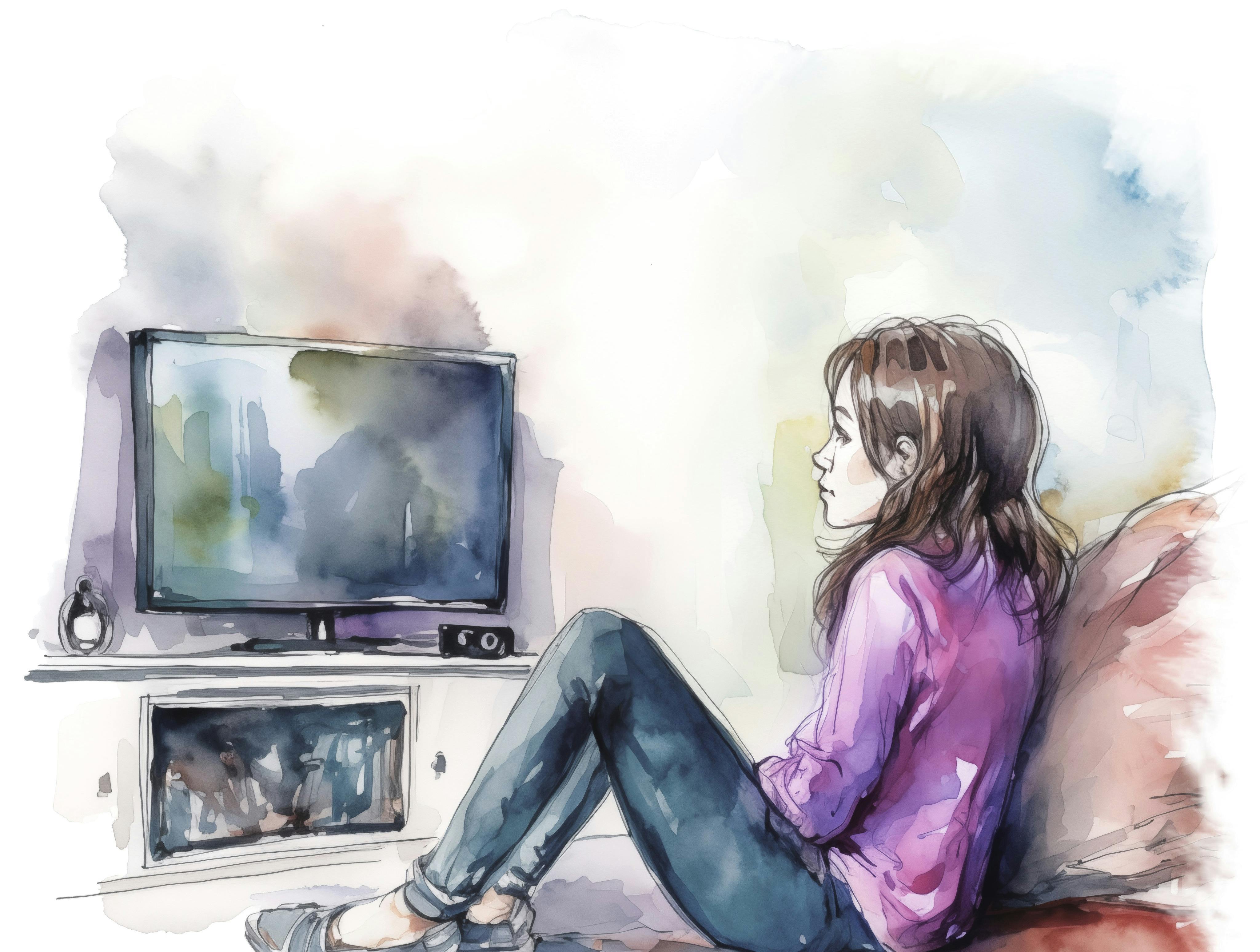illustration af pige, der ser fjernsyn