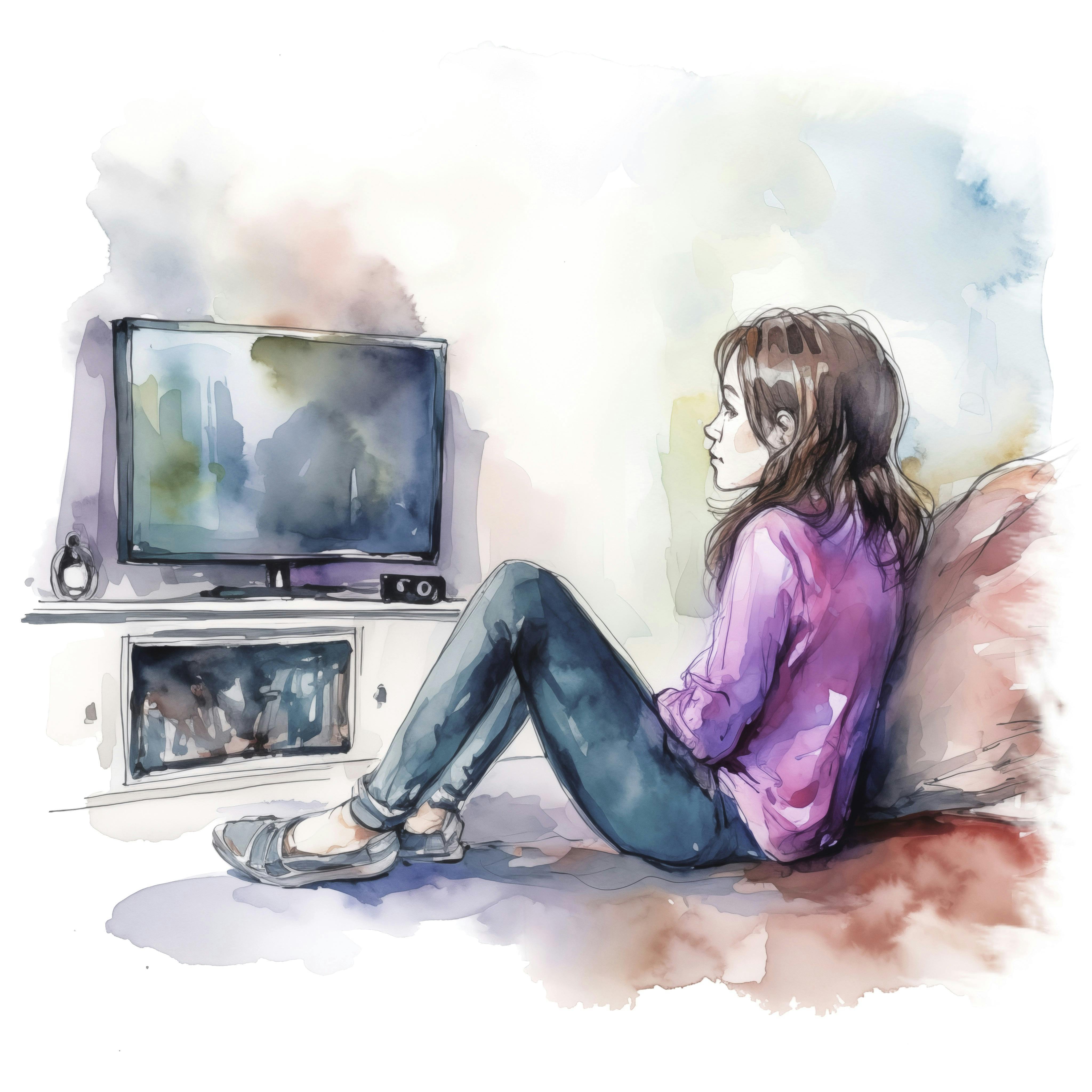 illustration af pige, der ser fjernsyn