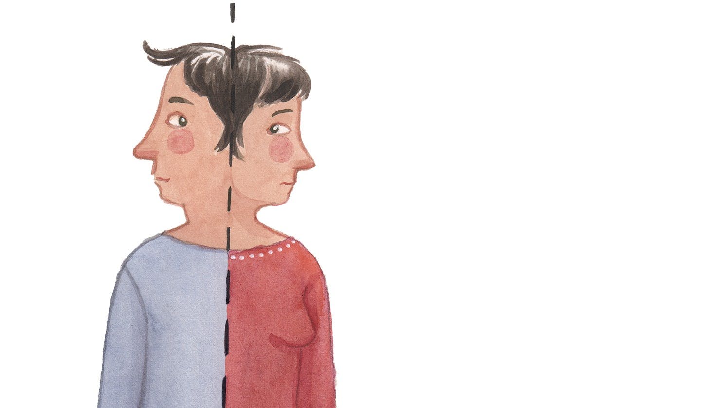 Halvdelen af en kvindekrop og halvdelen af en mandekrop