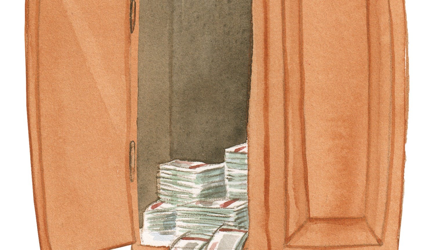 En gammelt skab fyldt med penge