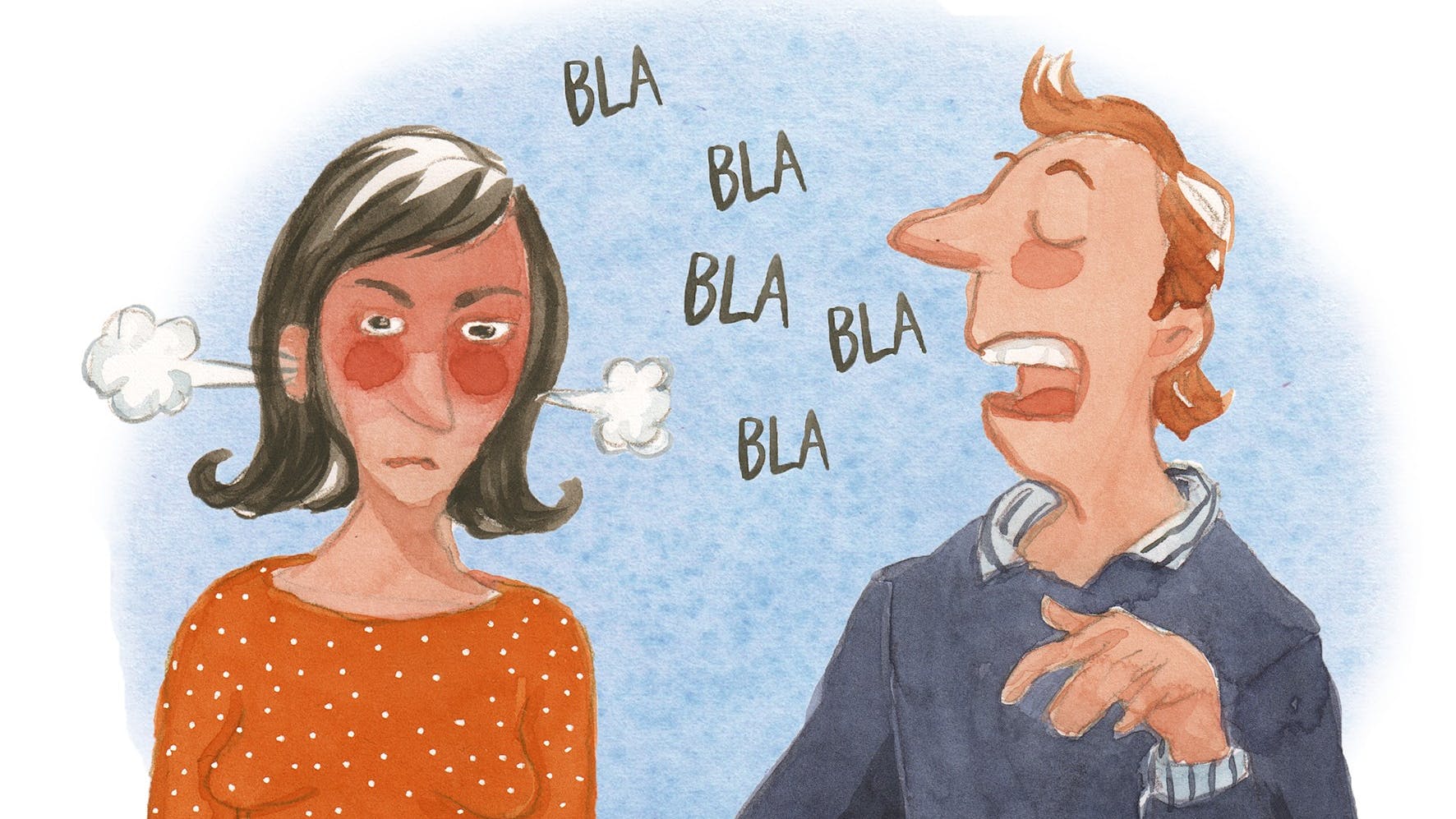 Mand snakker, mens kvinde er irriteret