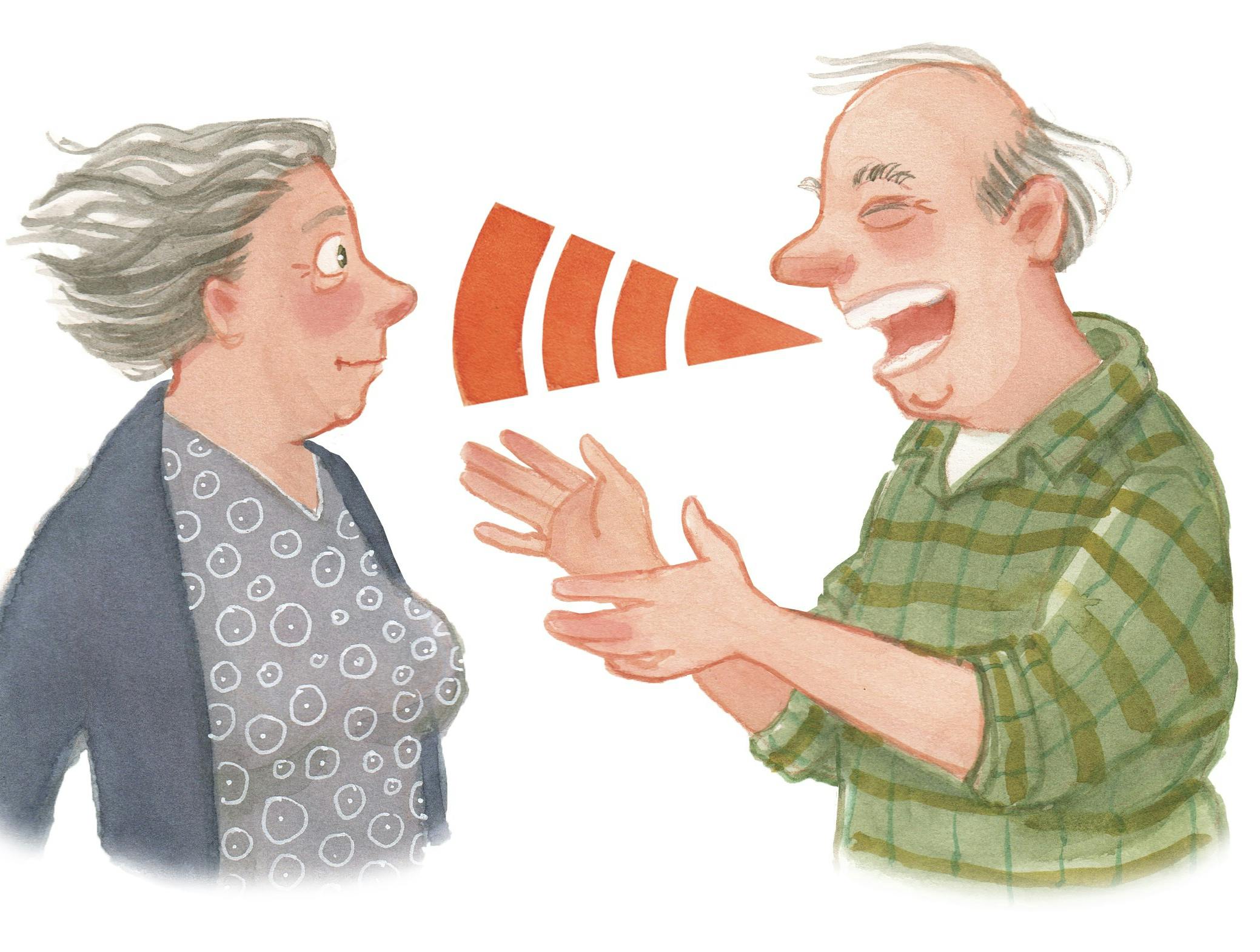 Mand råber, mens han taler med en kvinde