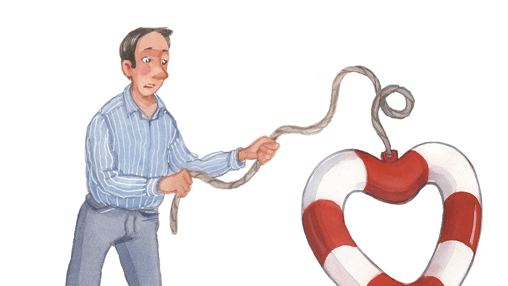 Mand står med hjerteredningskrans