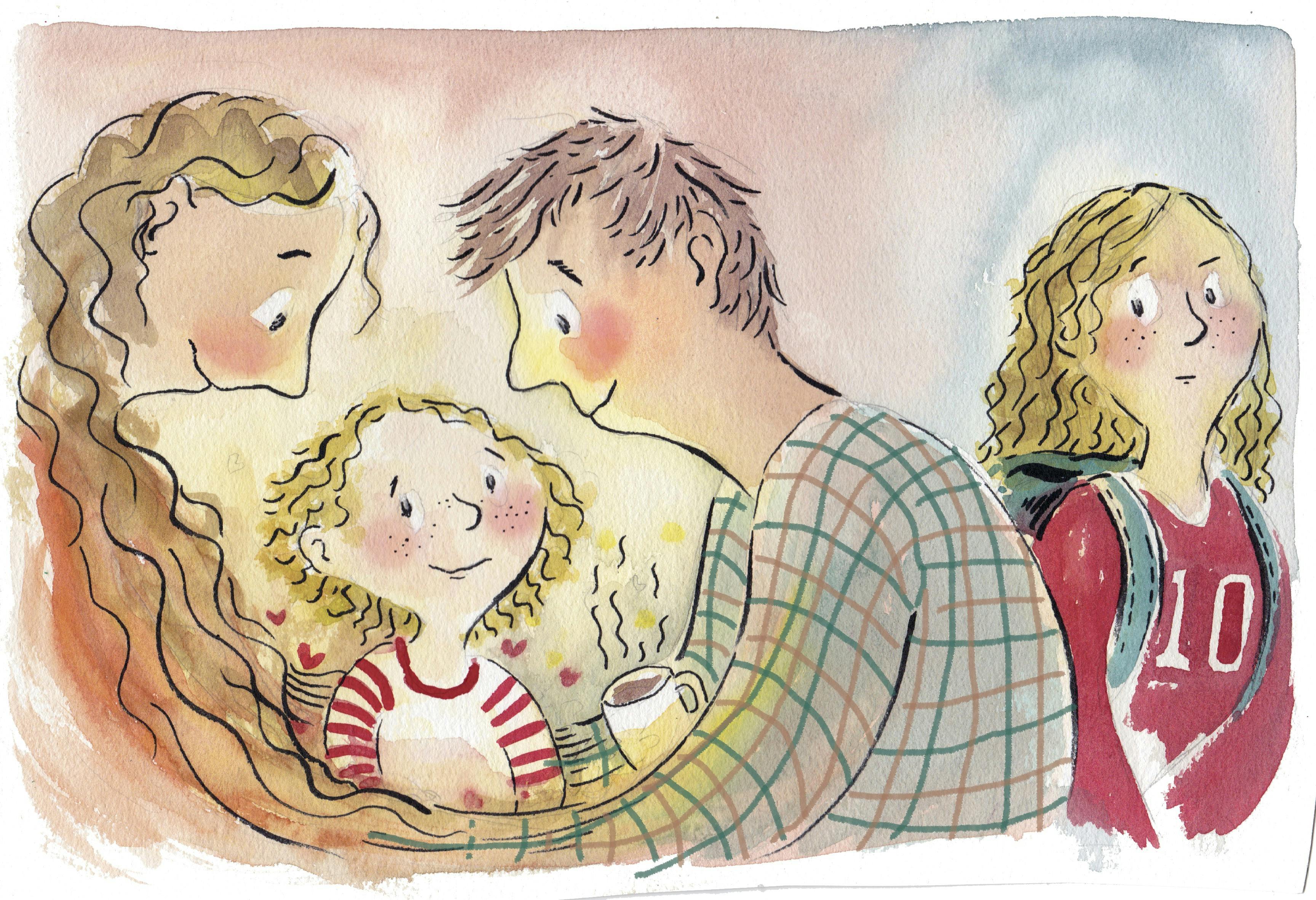 Illustration af forældre, der forskelsbehandler deres to døtre