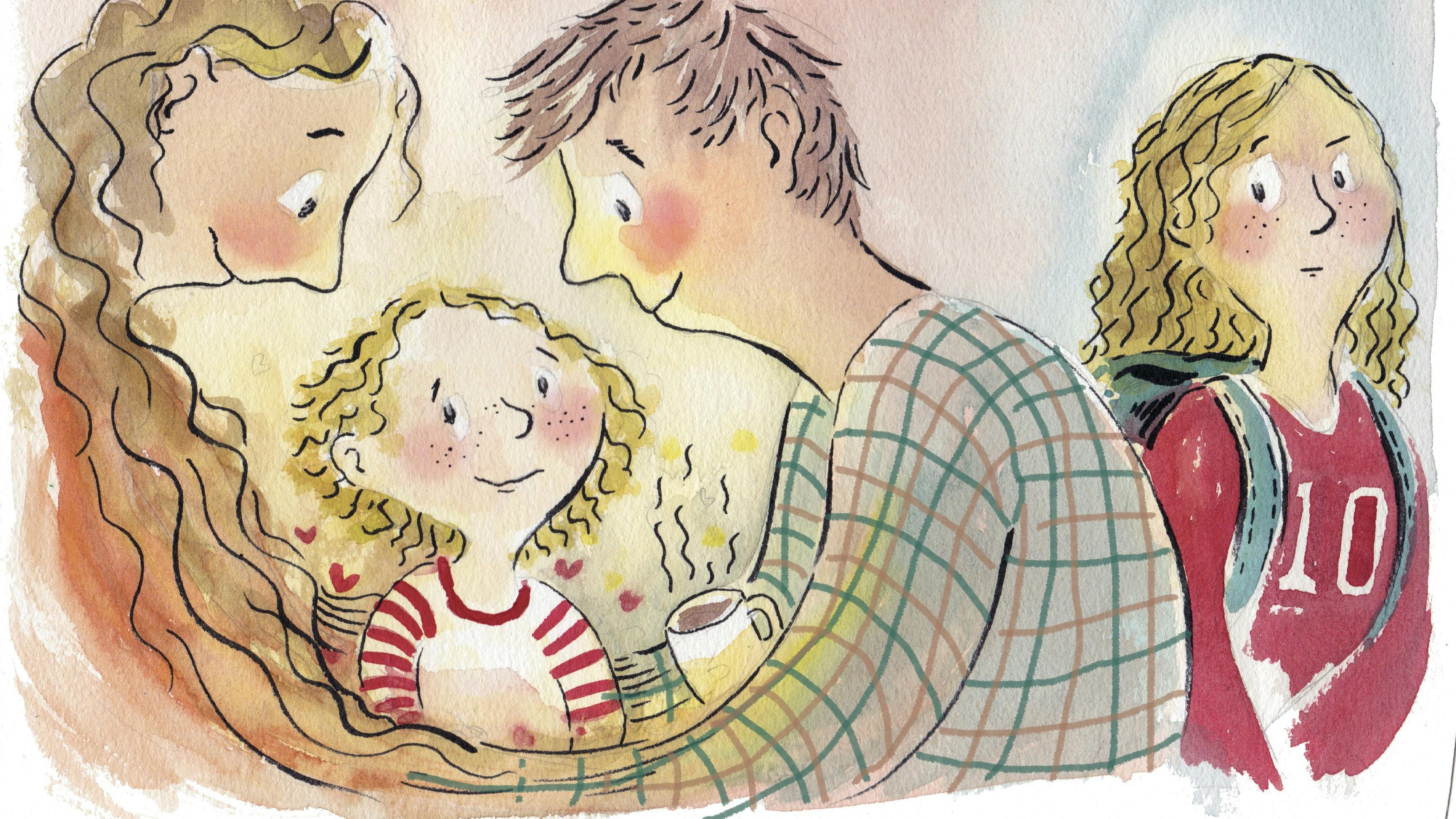 Illustration af forældre, der forskelsbehandler deres to døtre