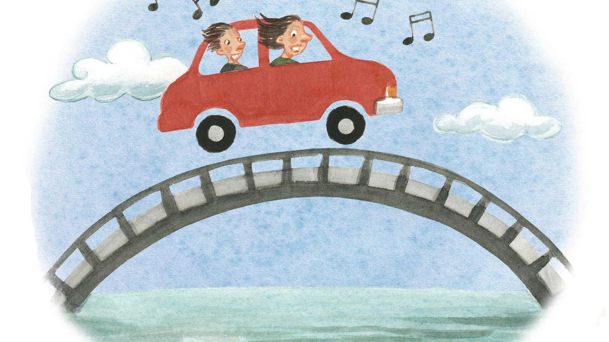 Personer kører i en bil og synger