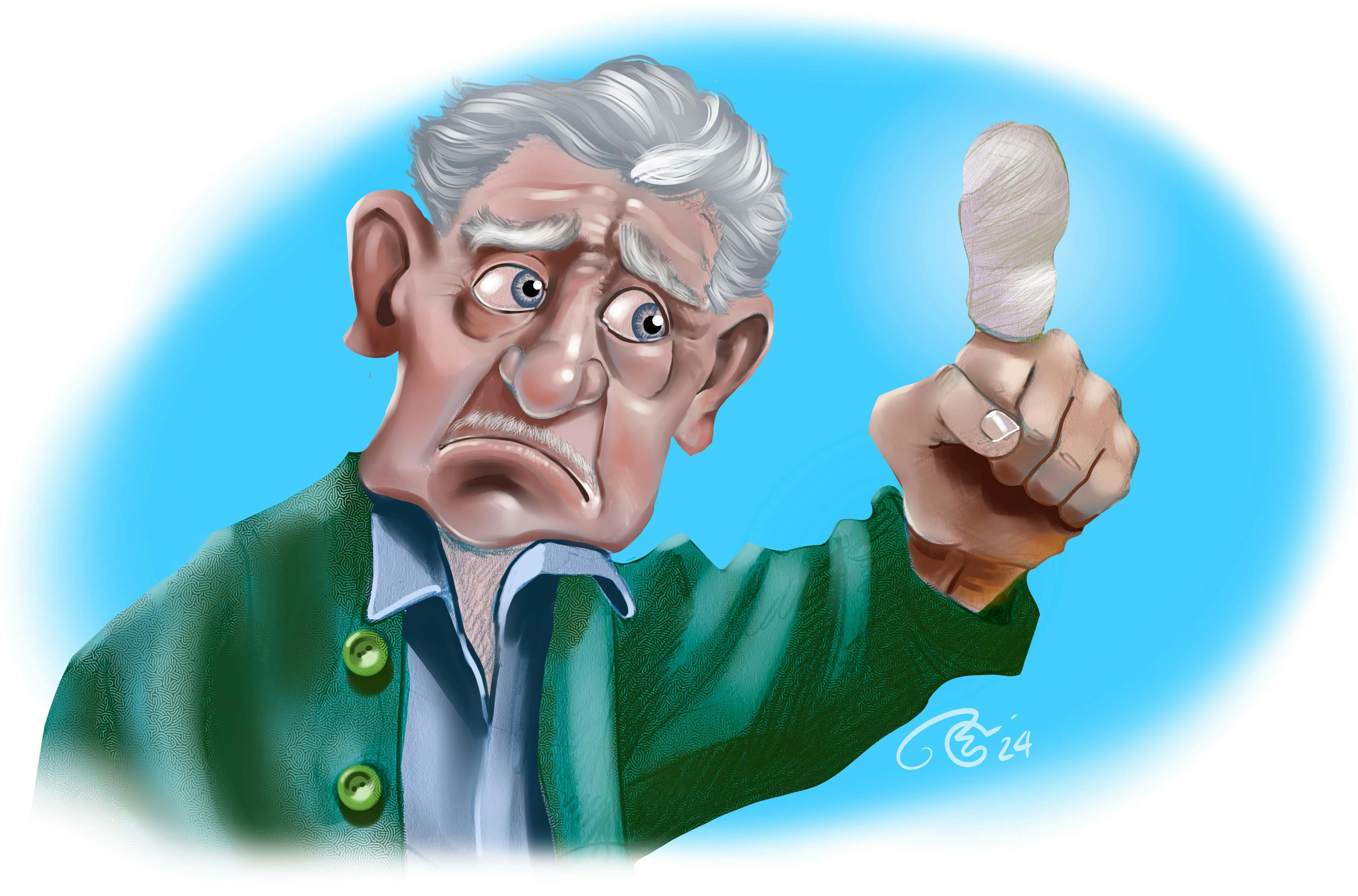 Illustration af mand med forbinding på fingeren