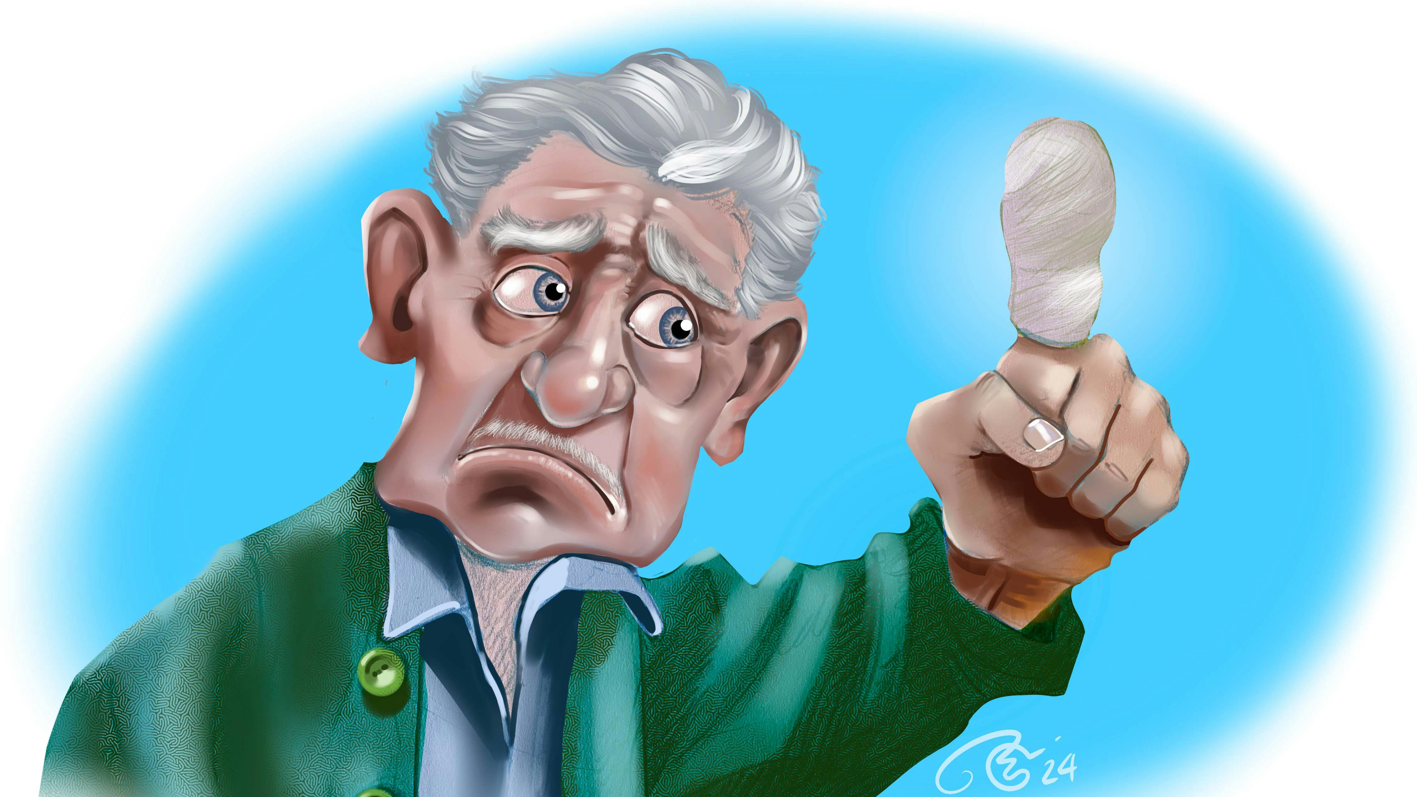 Illustration af mand med forbinding på fingeren