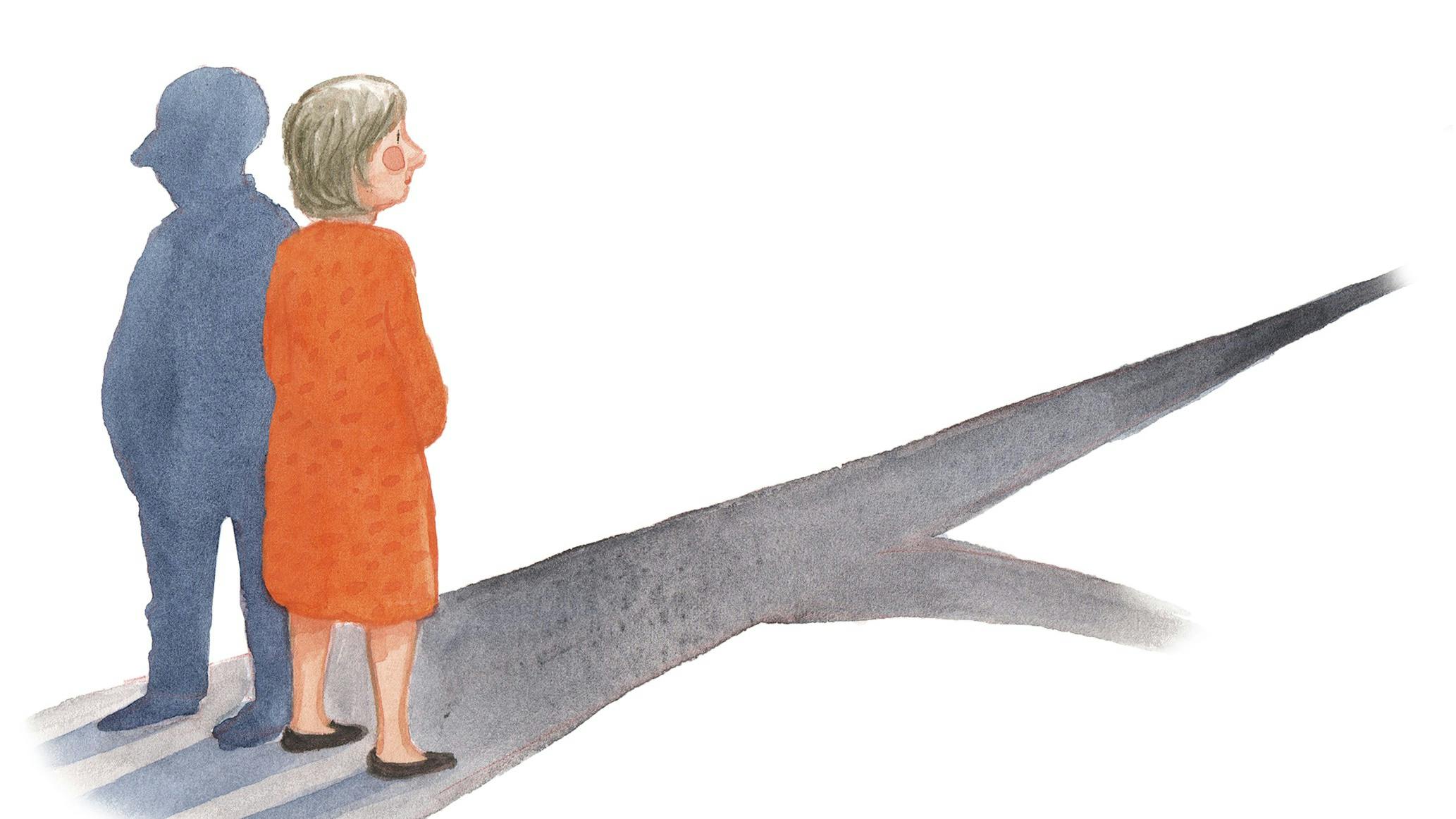 Skyggen af en mand og en kvinde.