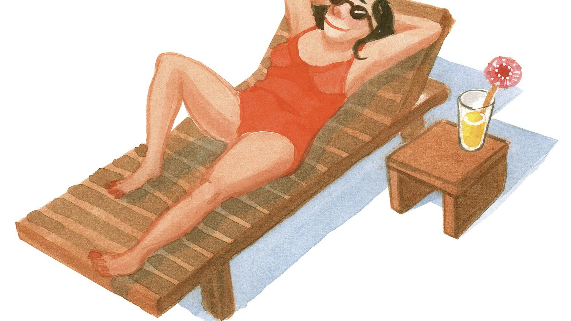 Kvinde der ligger på en solseng