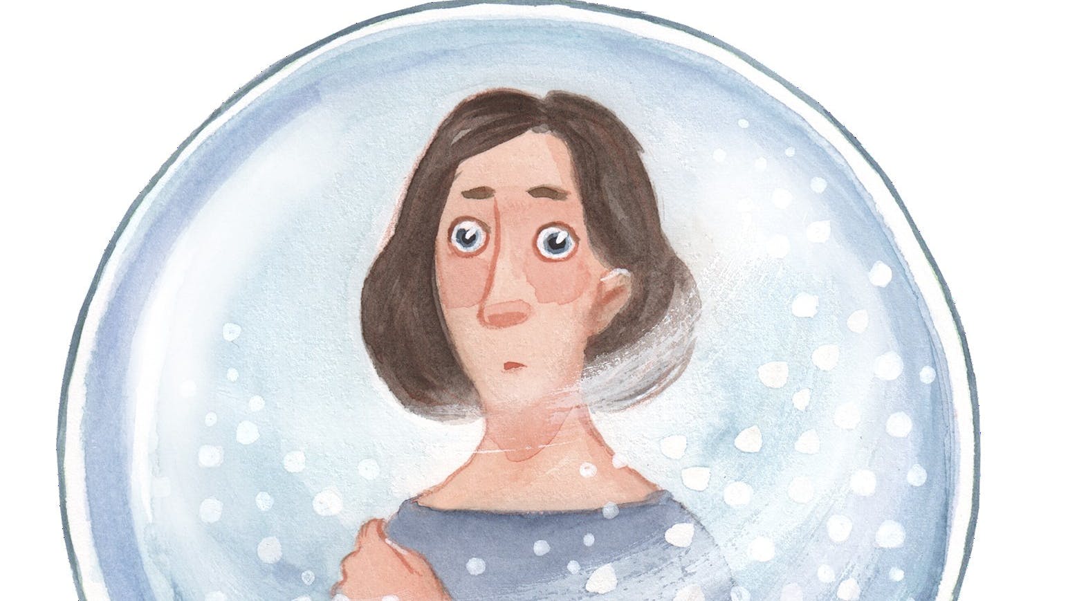 Kvinde der står inde i en snekugle.