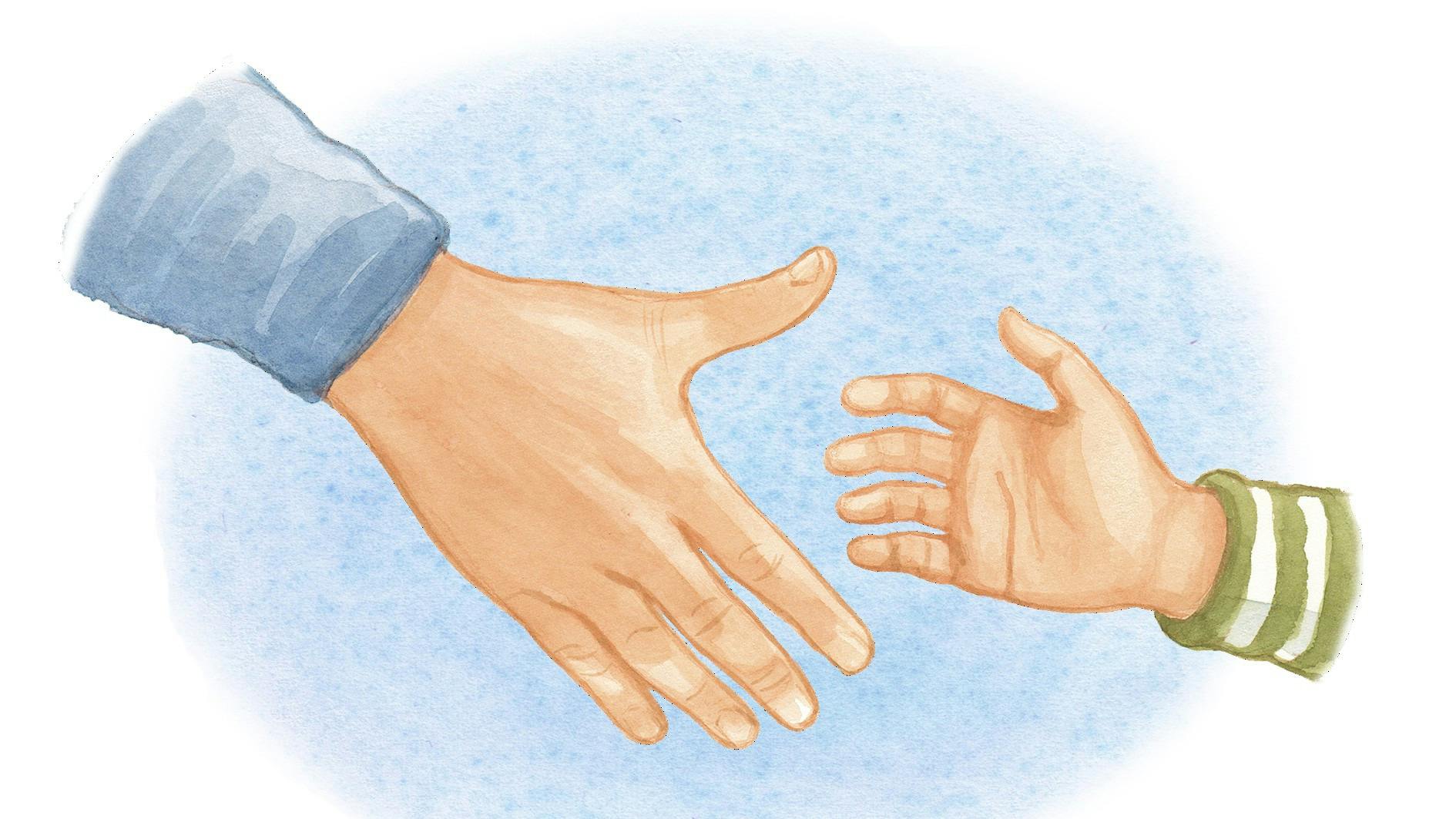 To personer, som er på vej til at give hinanden hånden.