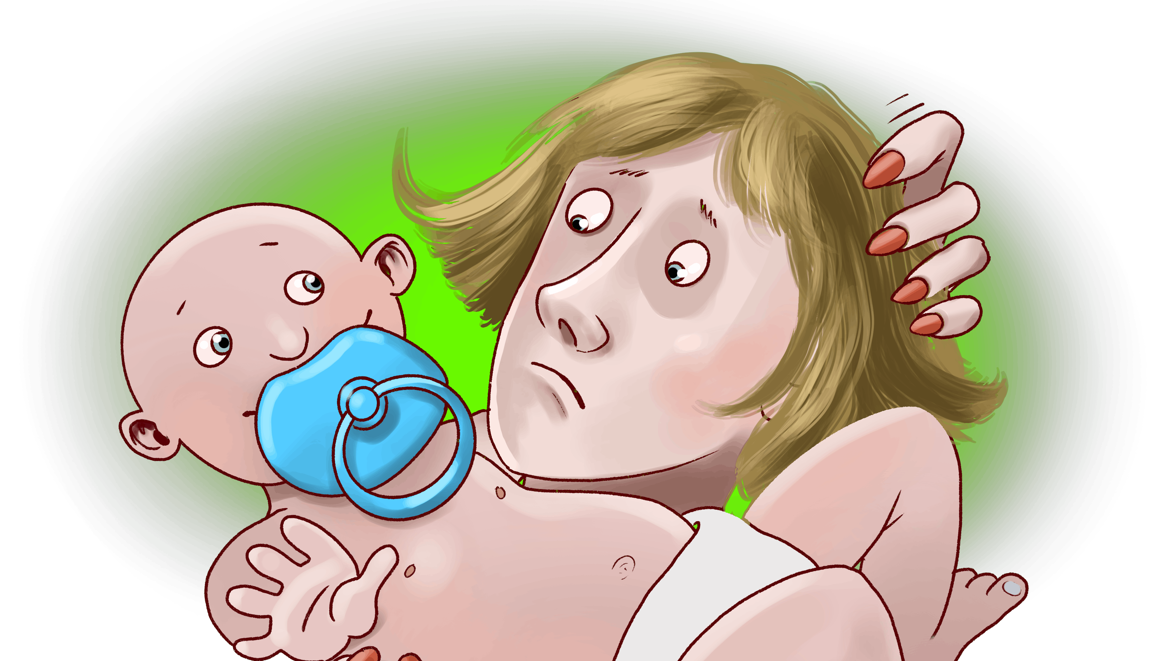 mor med sin baby i armene