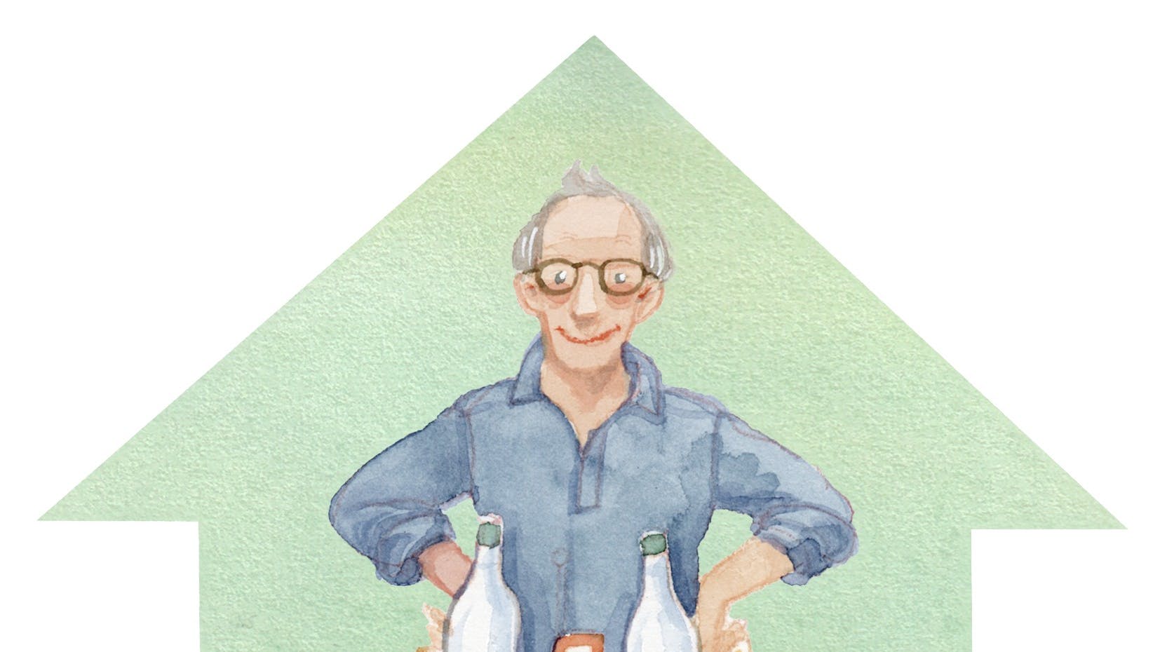 En mand med en masse prepping varer.