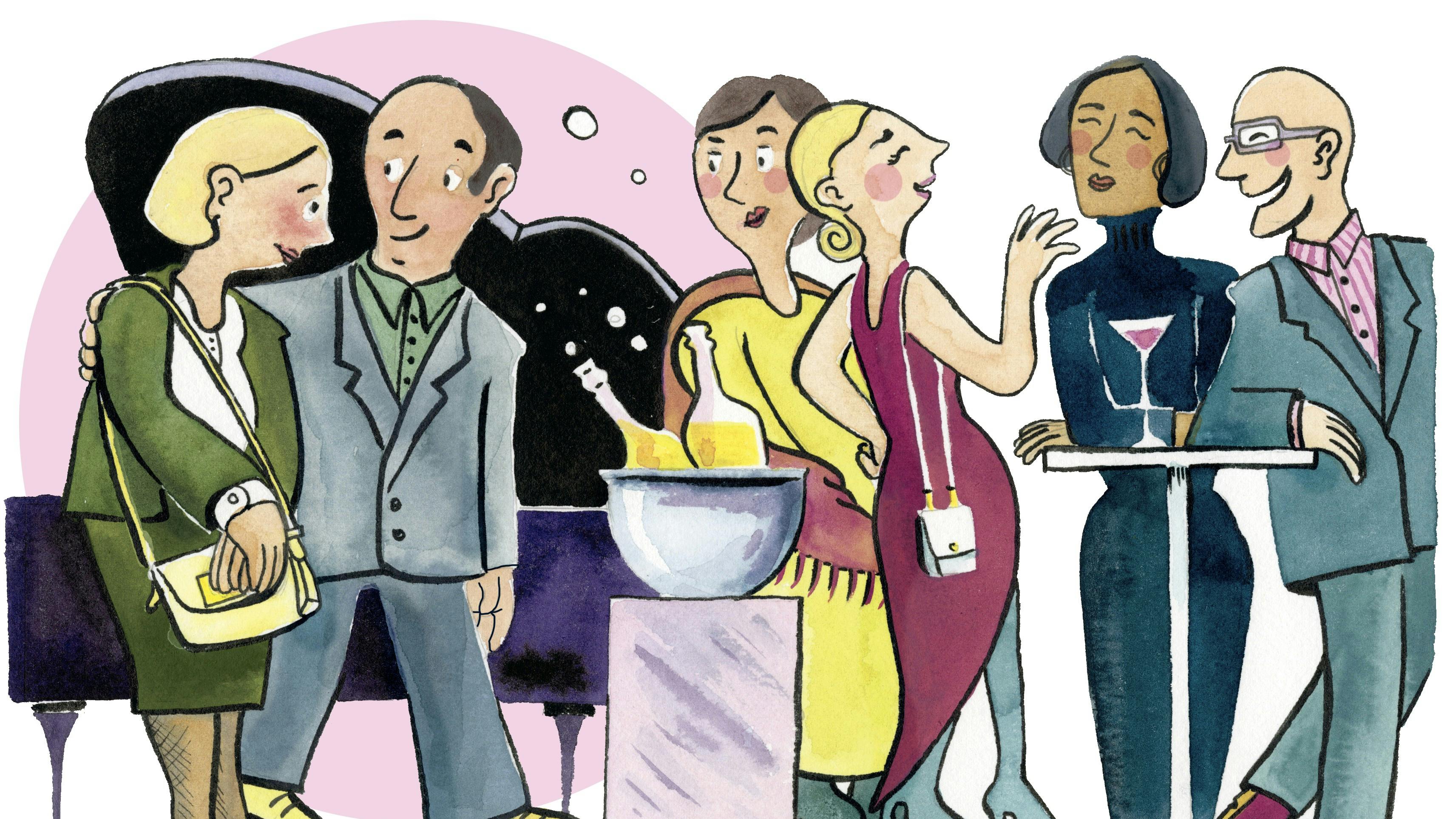 Et par ankommet til et større selskab