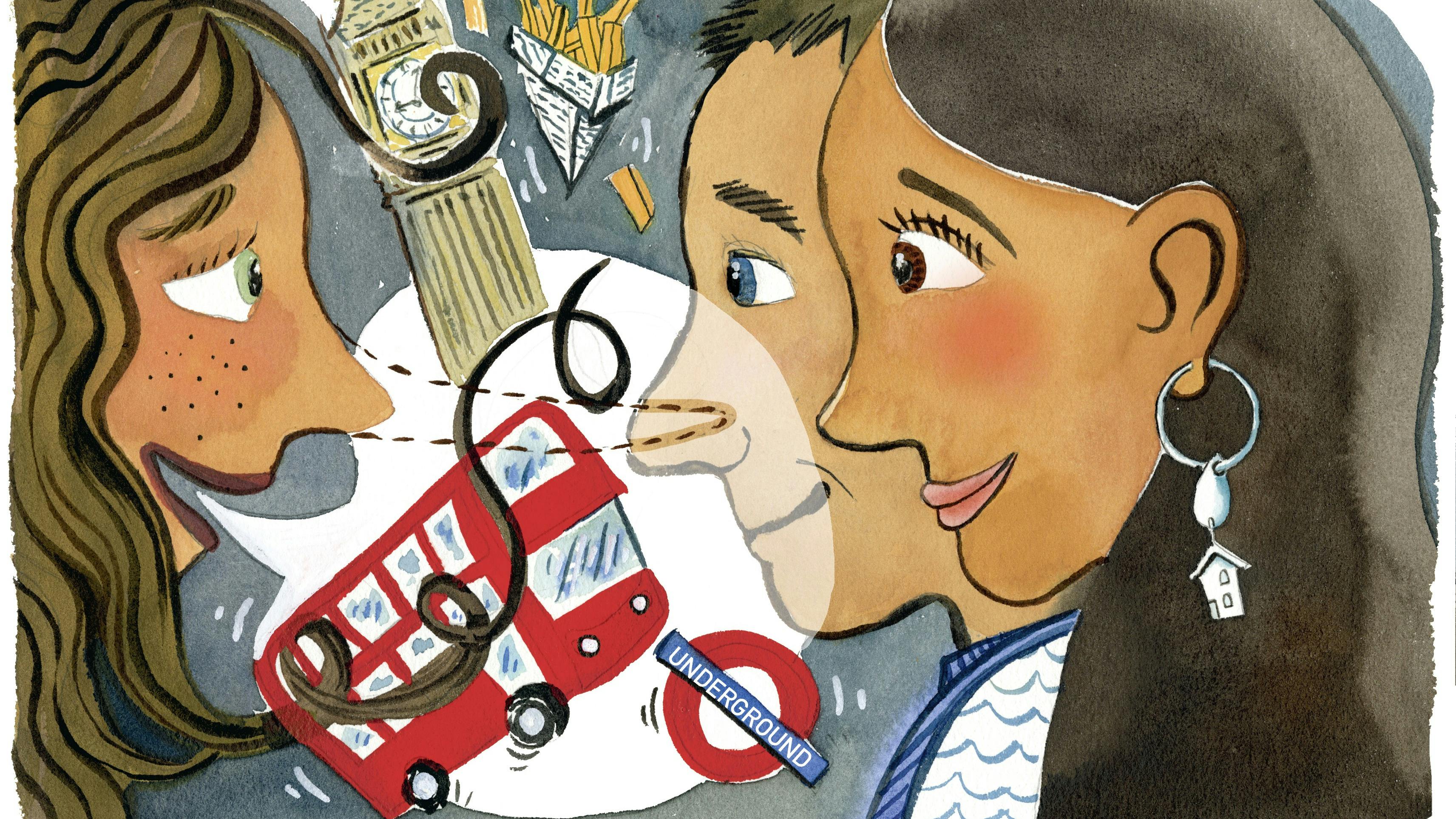 illustration af en kvinde, der står overfor et par