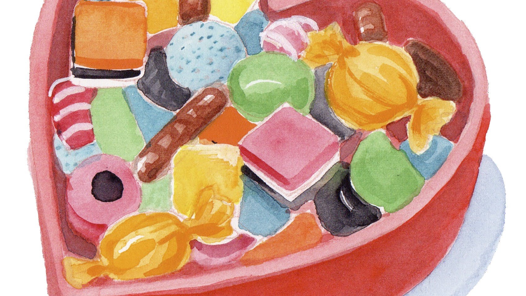 En hjerteformetkasse med slik