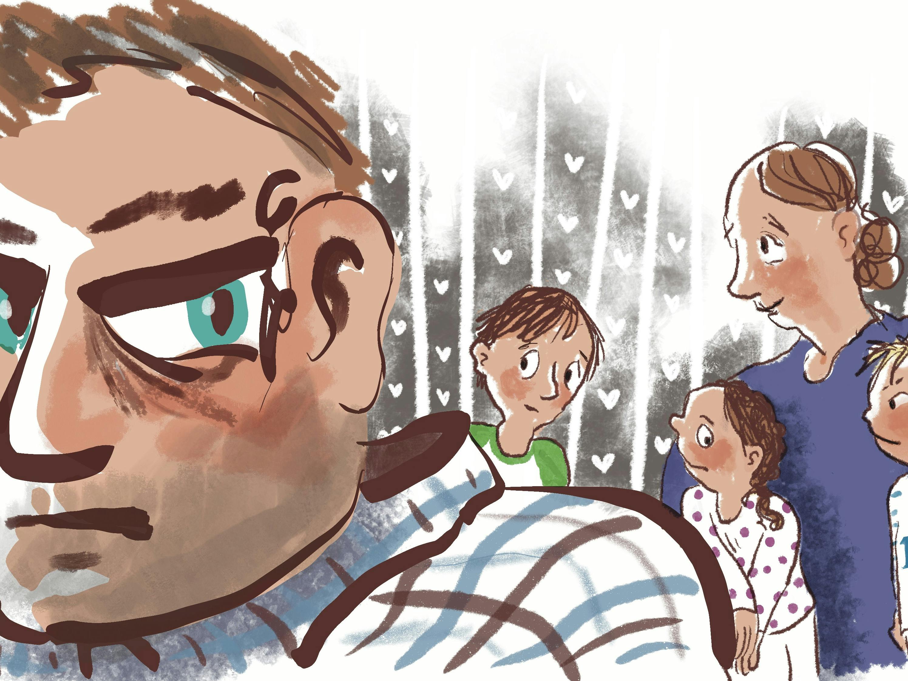 Illustration af vred familiefar