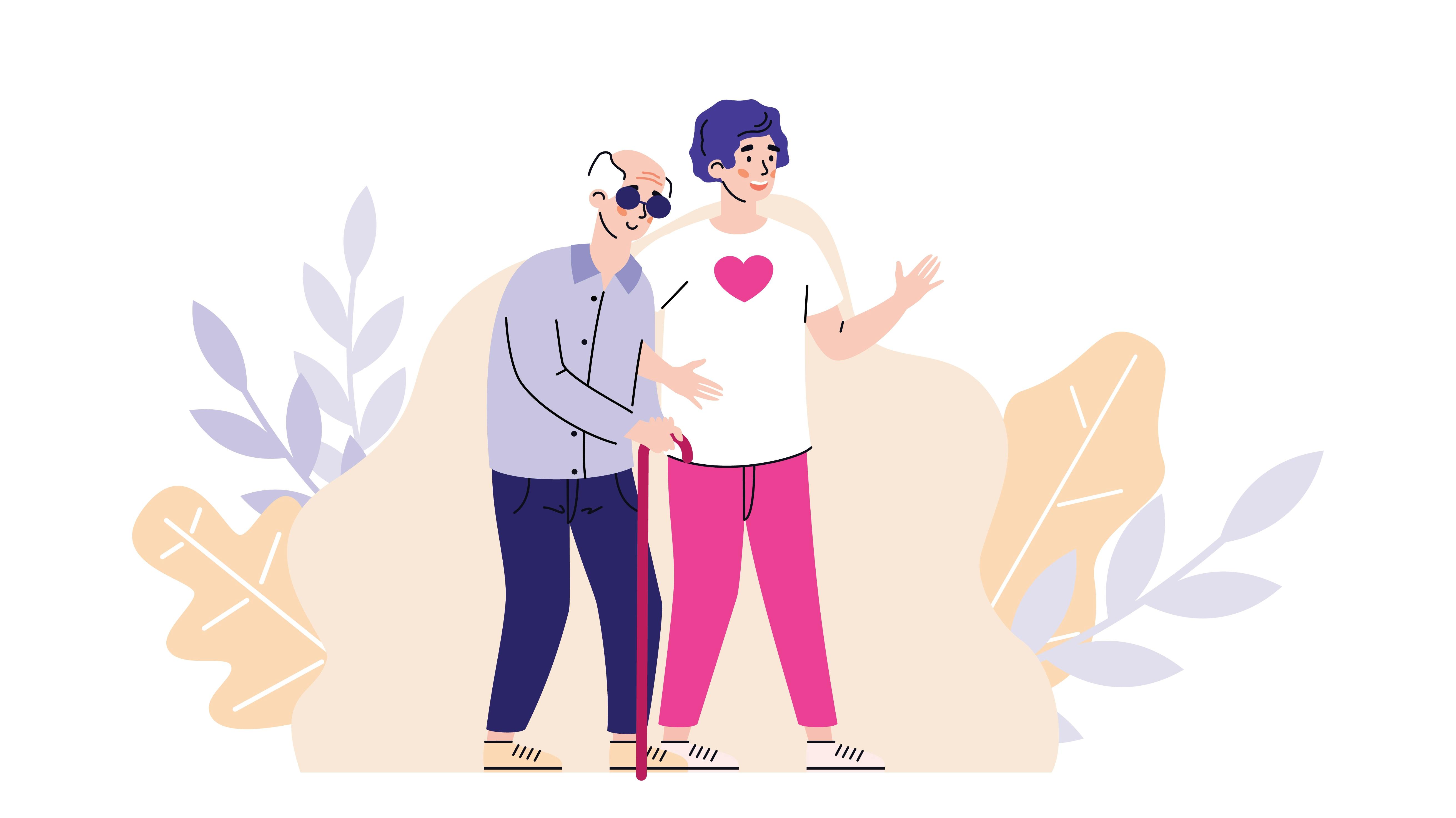 Yngre person, som hjælper en ældre mand.