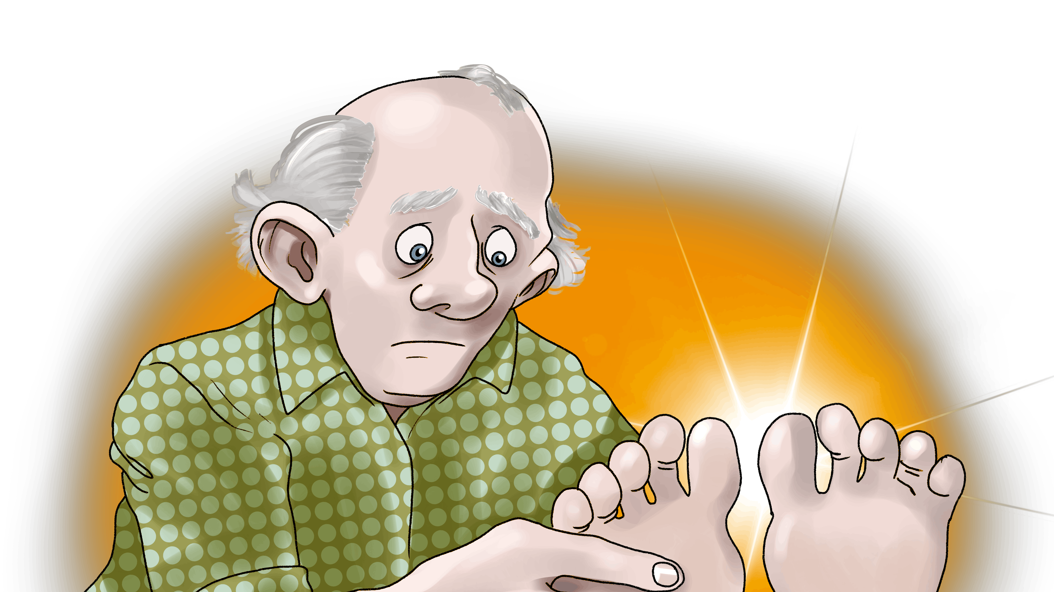 illustration af mand med ondt i fødderne