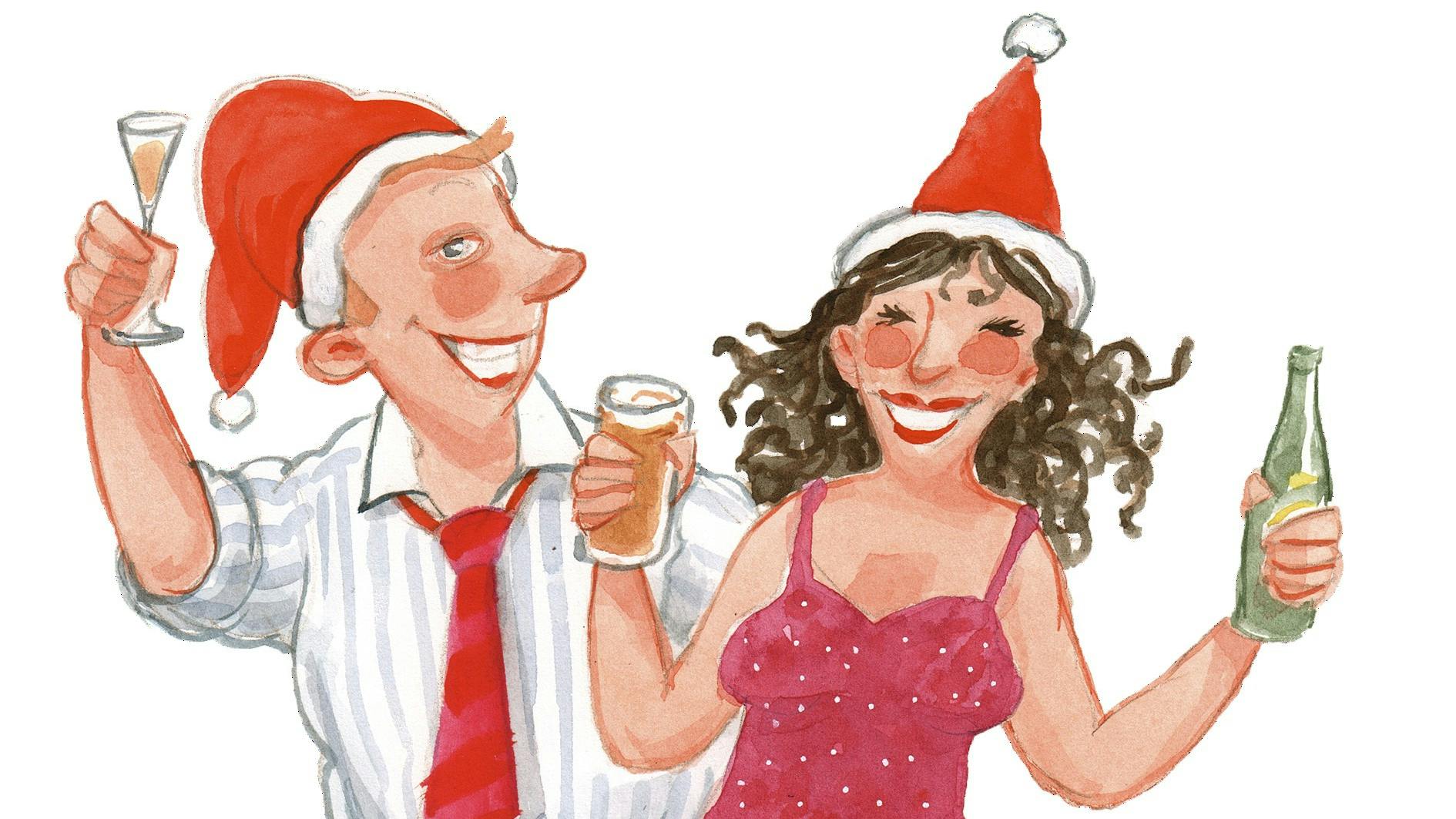 To personer der fester til en julefrokost.