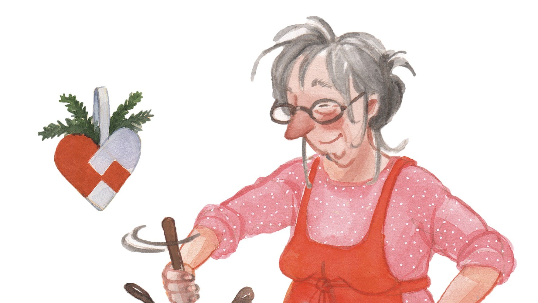 Mormor der står i køkkenet og laver julemad.