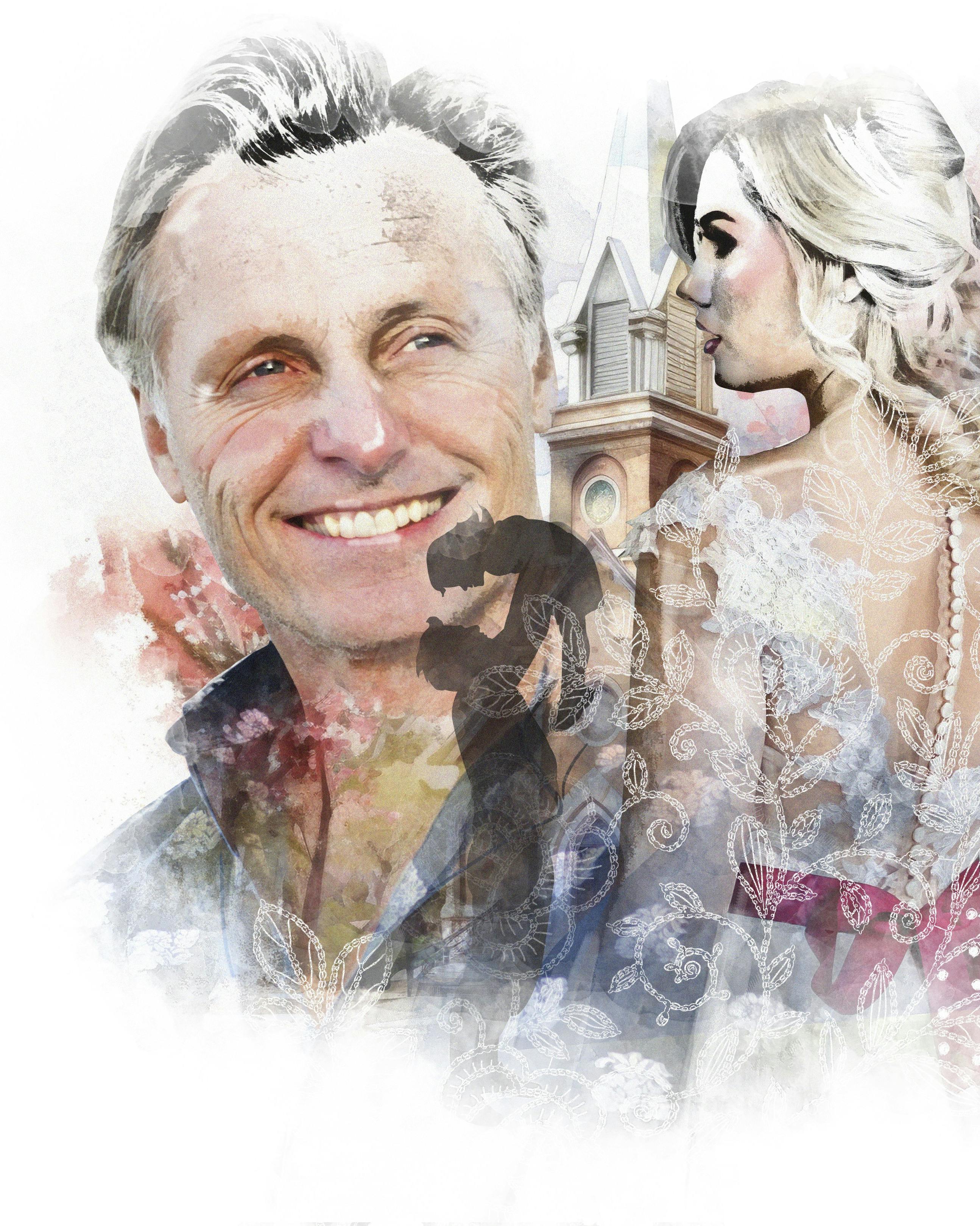 Illustration af en brud med sin far