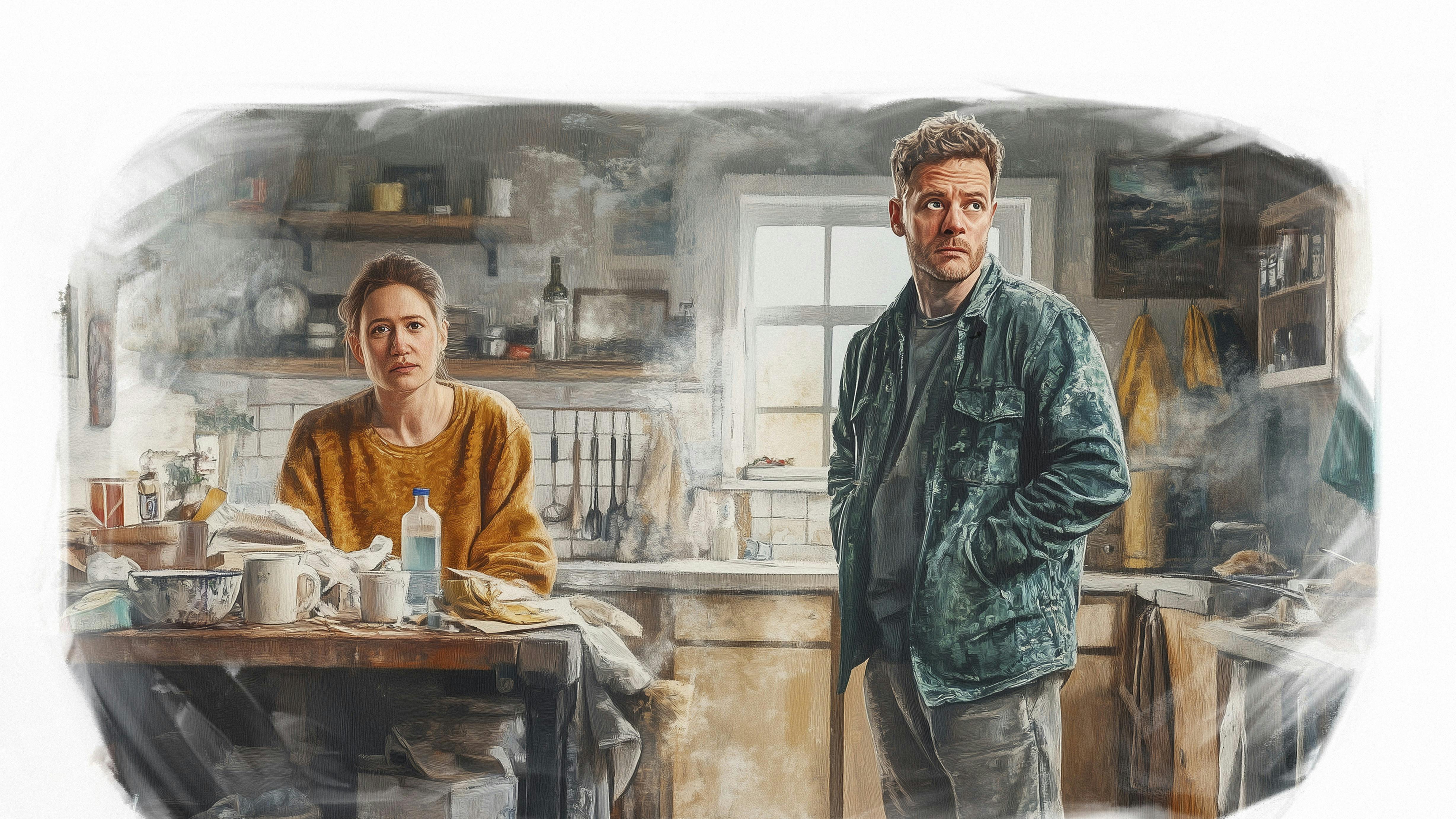 Mand og kvinde i et rodet køkken