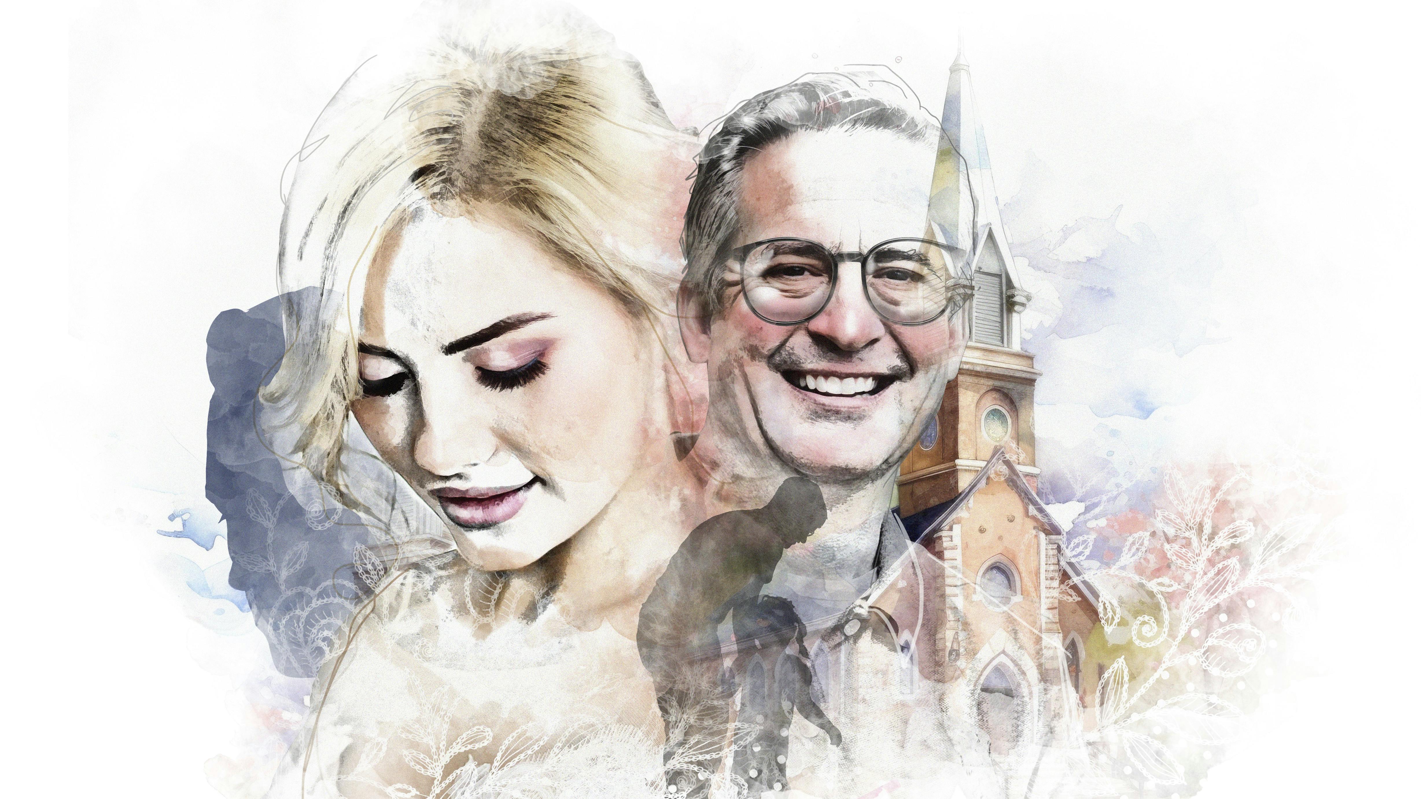 Illustration af en brug med sin far i baggrunden