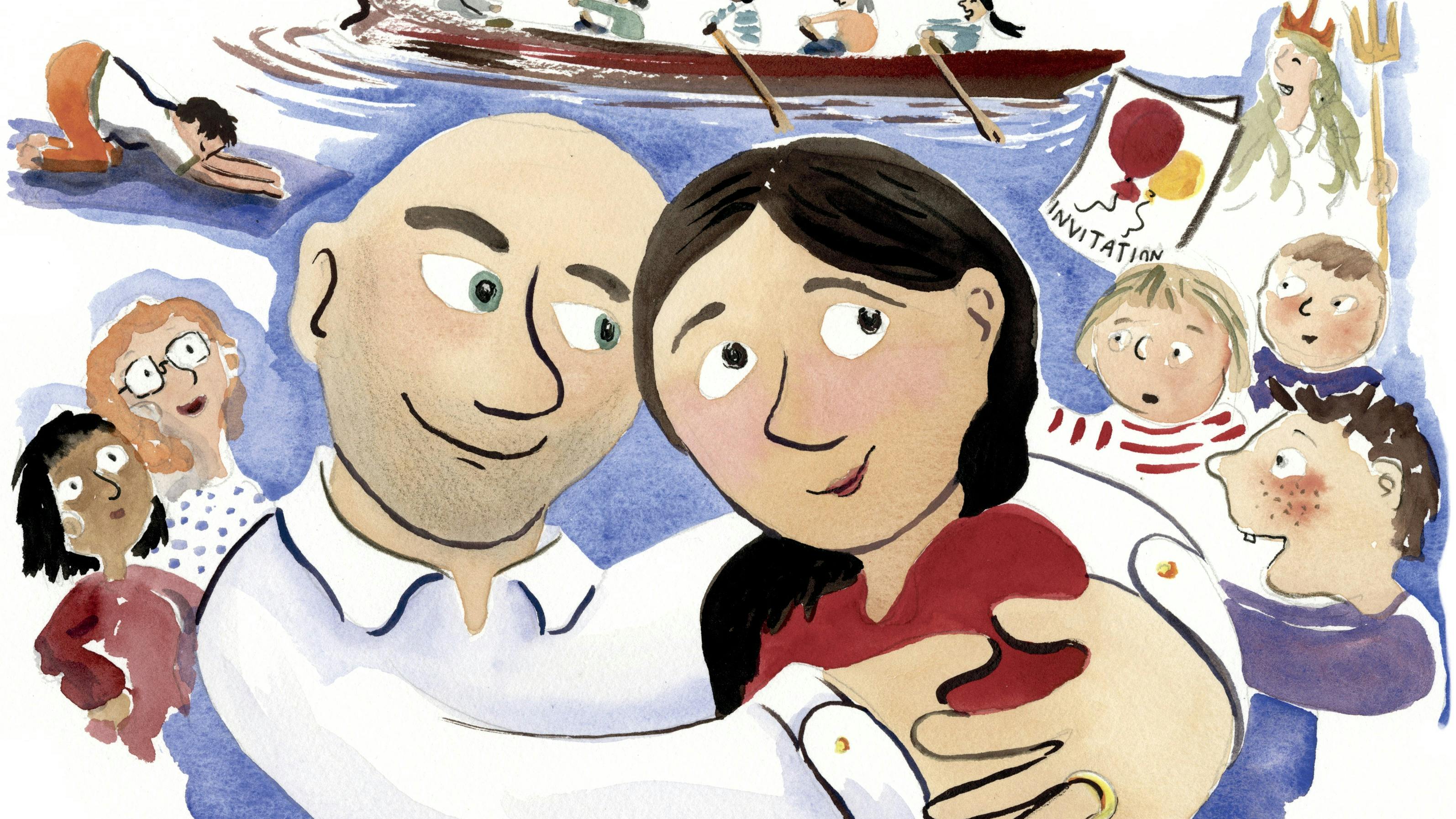 illustration af mand og kvinde, der holder om hinanden