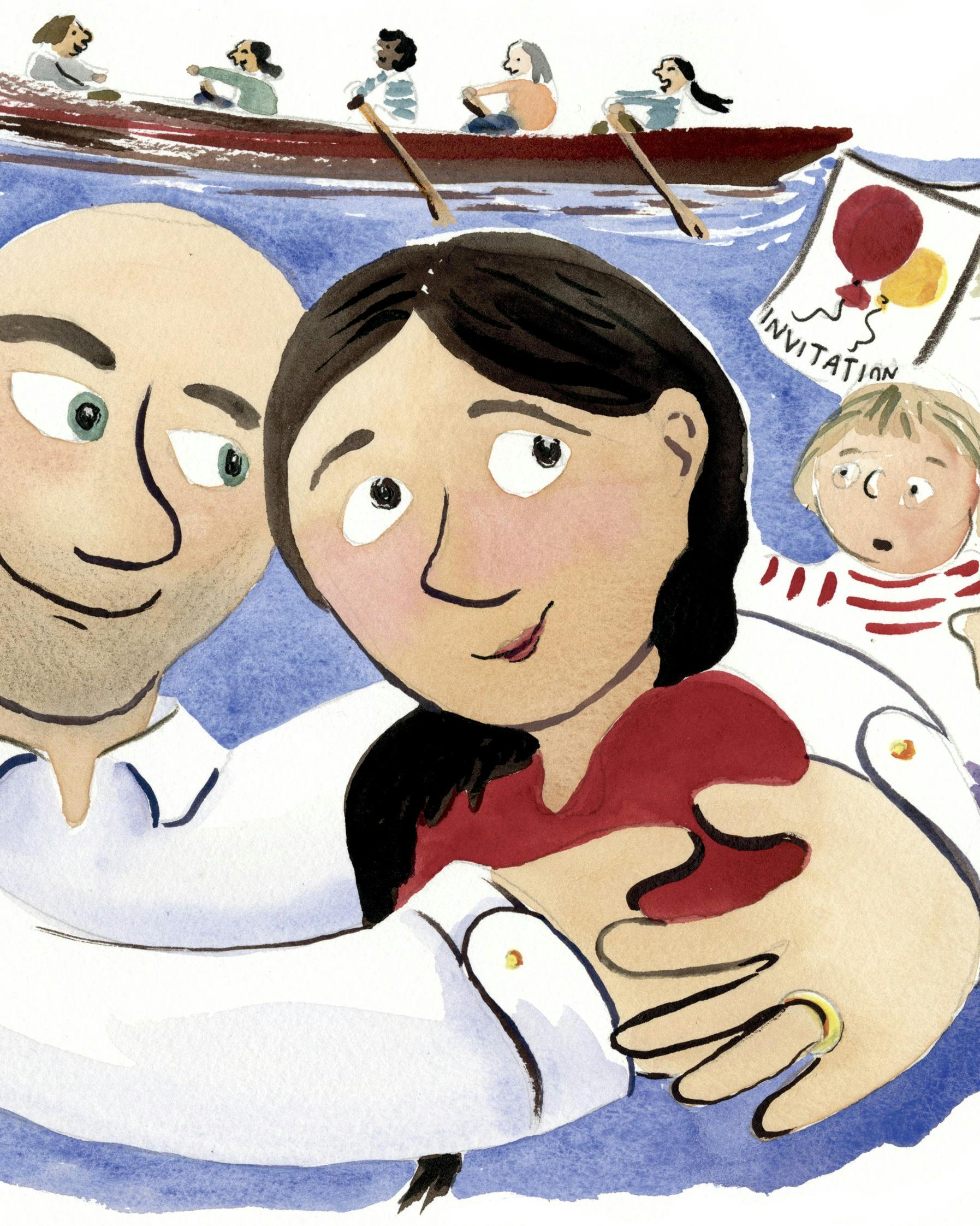 illustration af mand og kvinde, der holder om hinanden