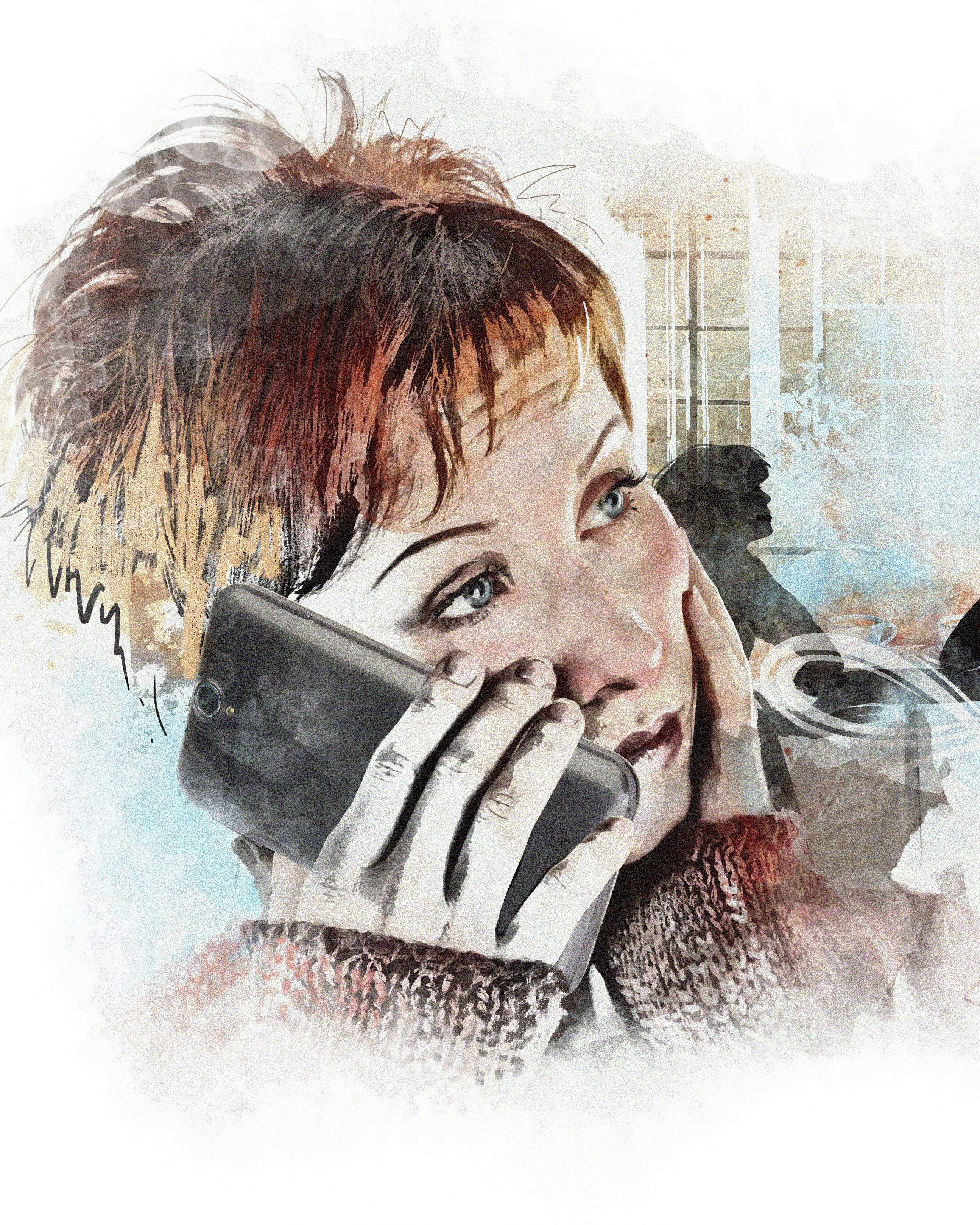 Illustration af kvinde, der taler i telefon