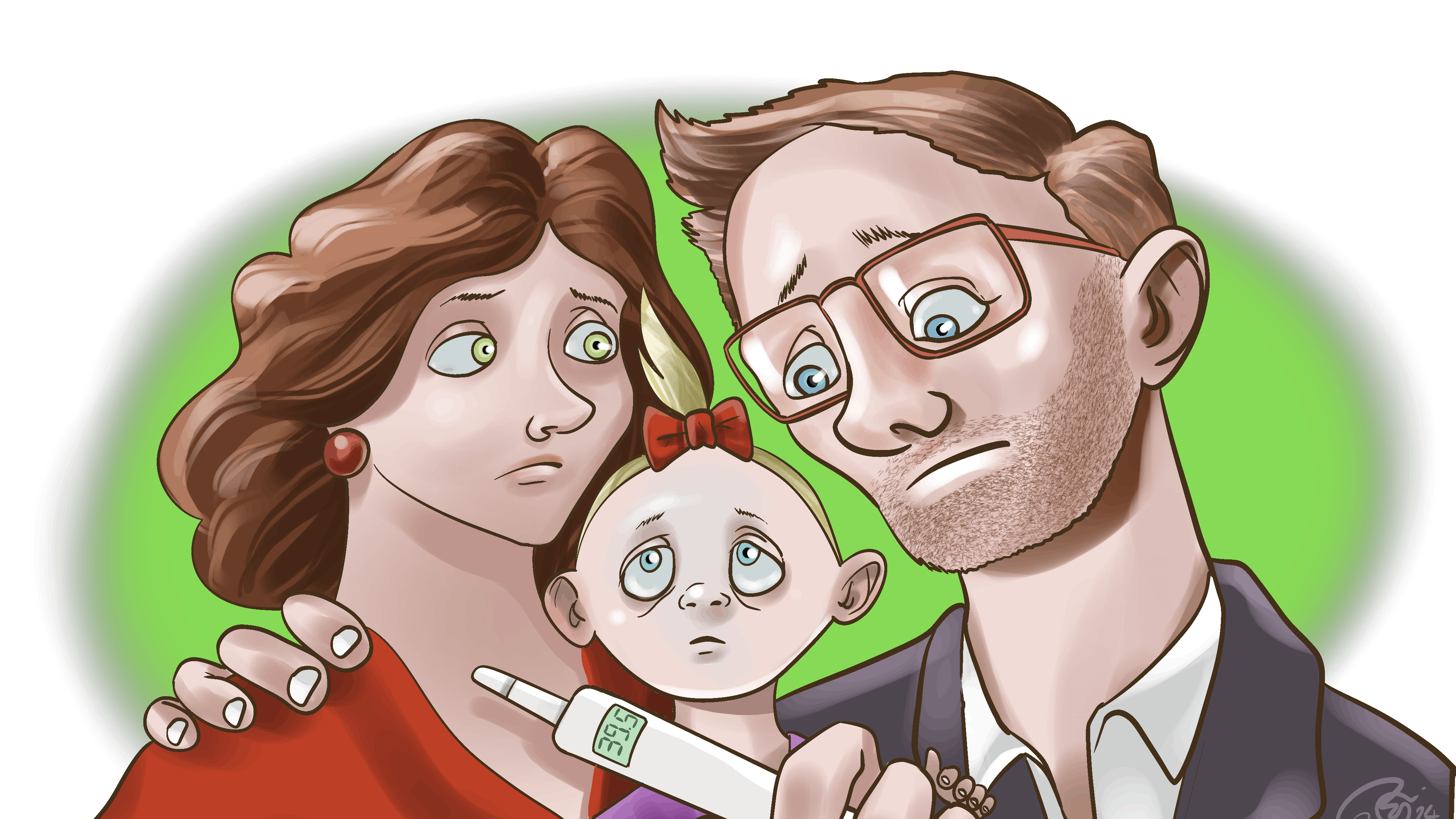 Illustration af mor, far og barn