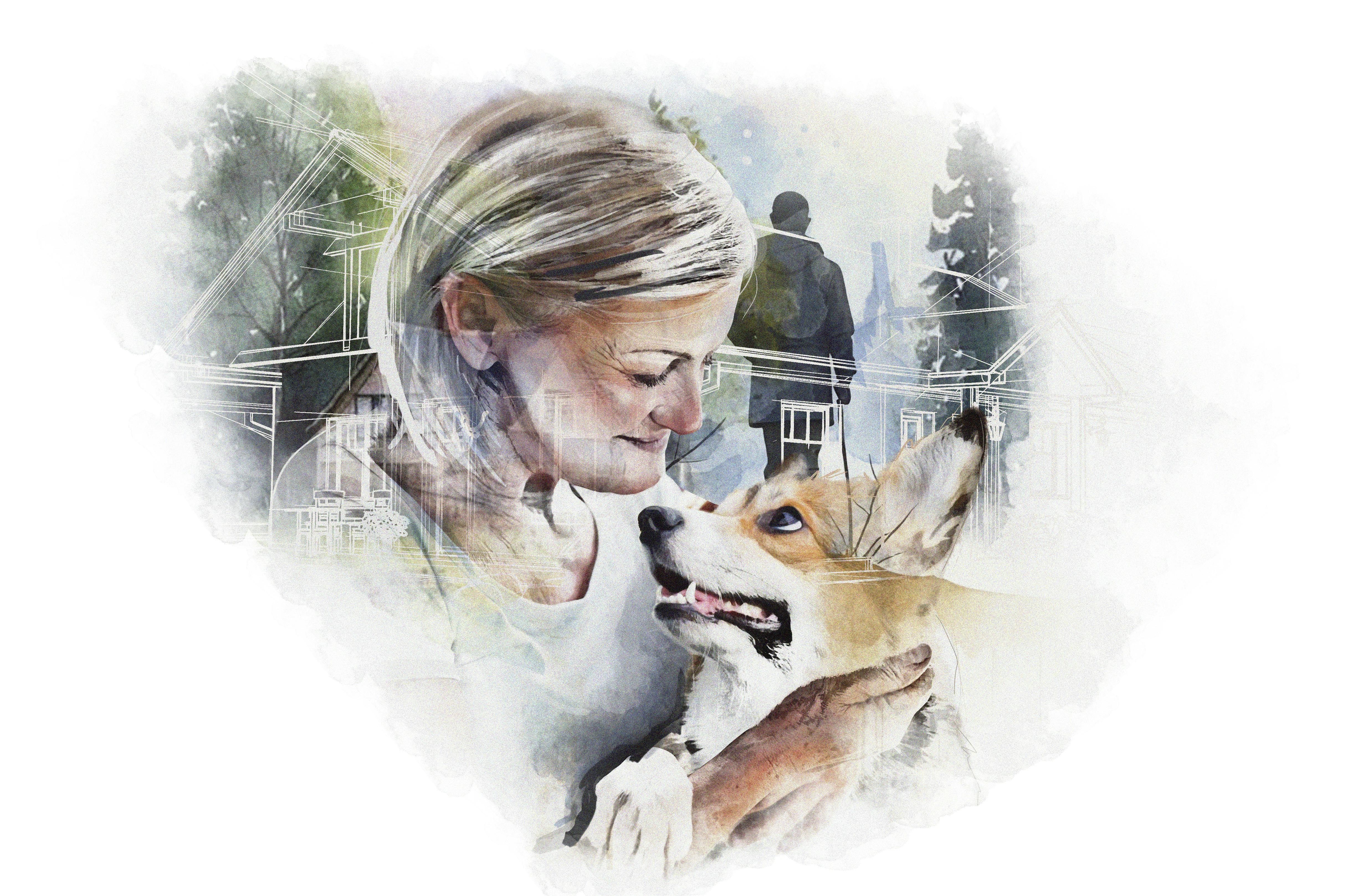 illustration af kvinde med en corgi