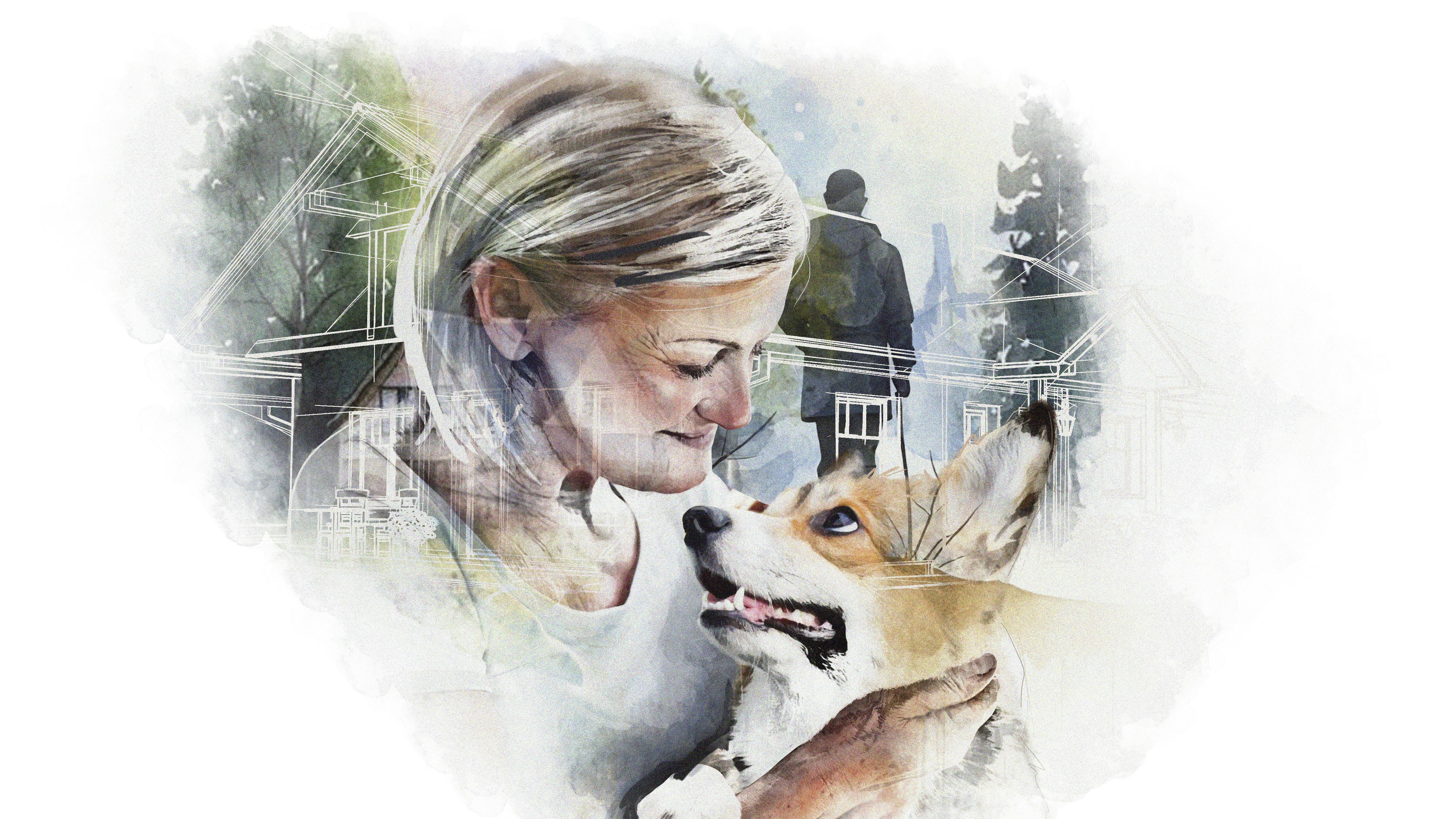 illustration af kvinde med en corgi