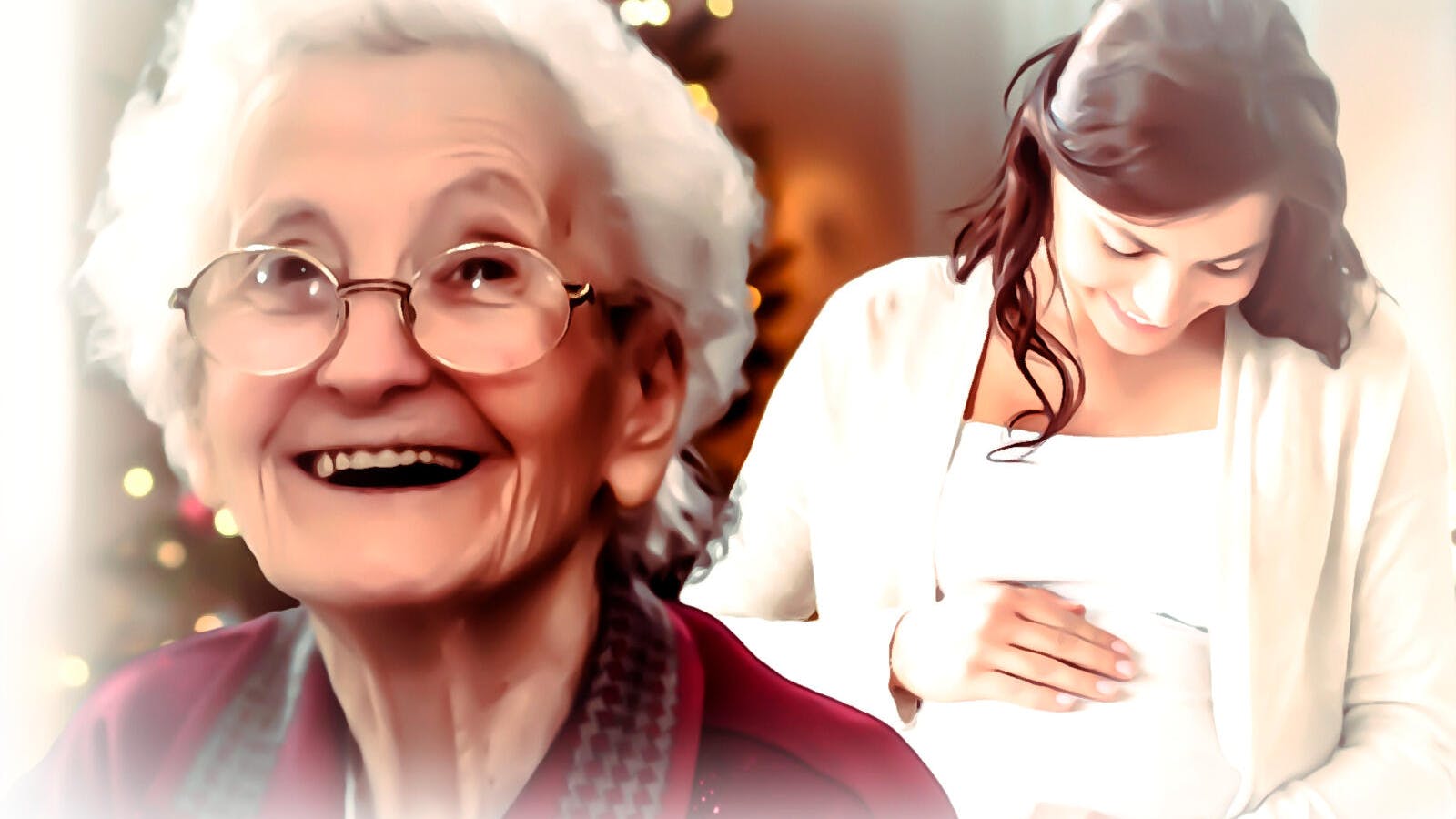 Ældre dame smiler foran gravid kvinde