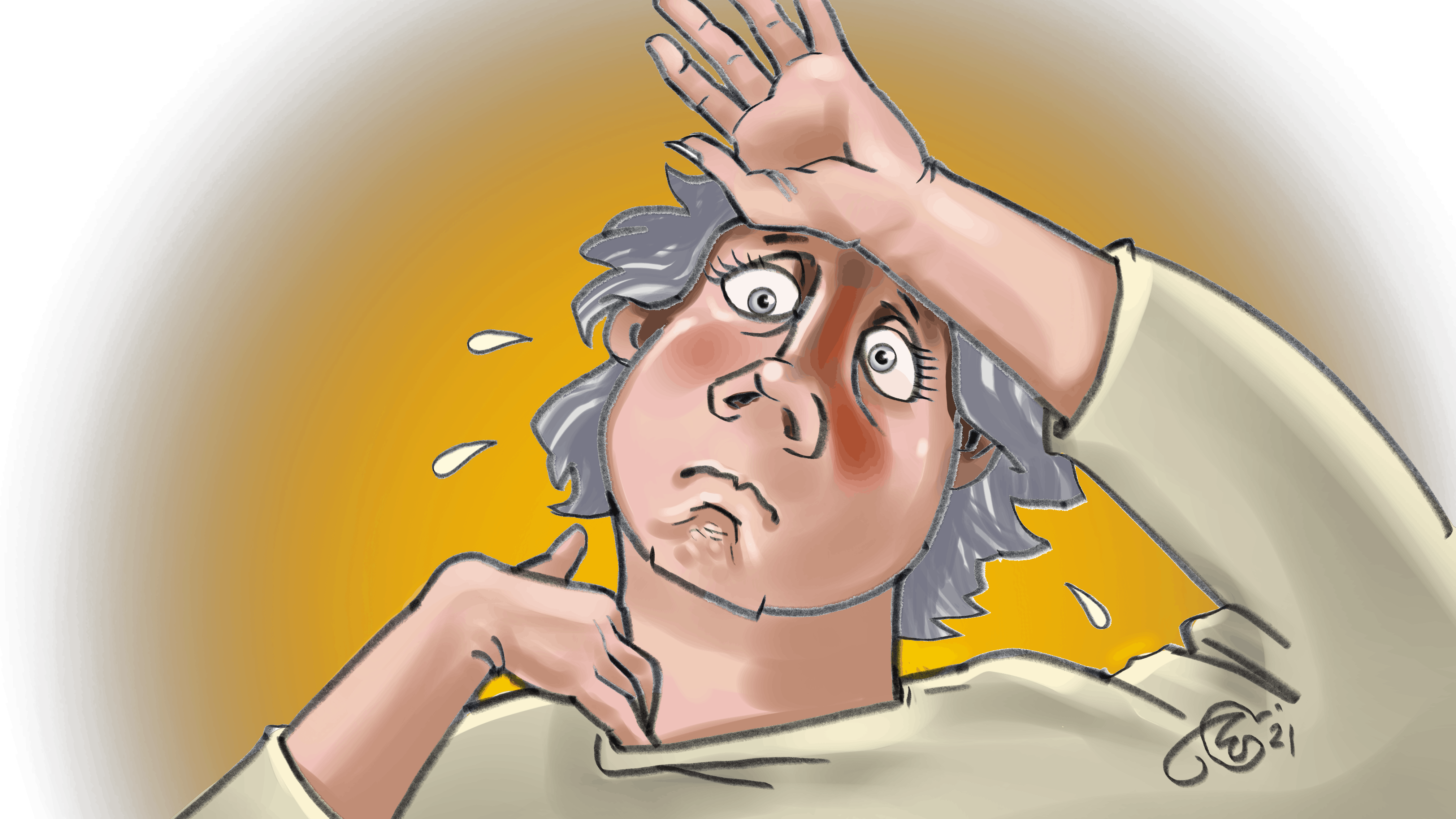 Illustration af kvinde med hedetur