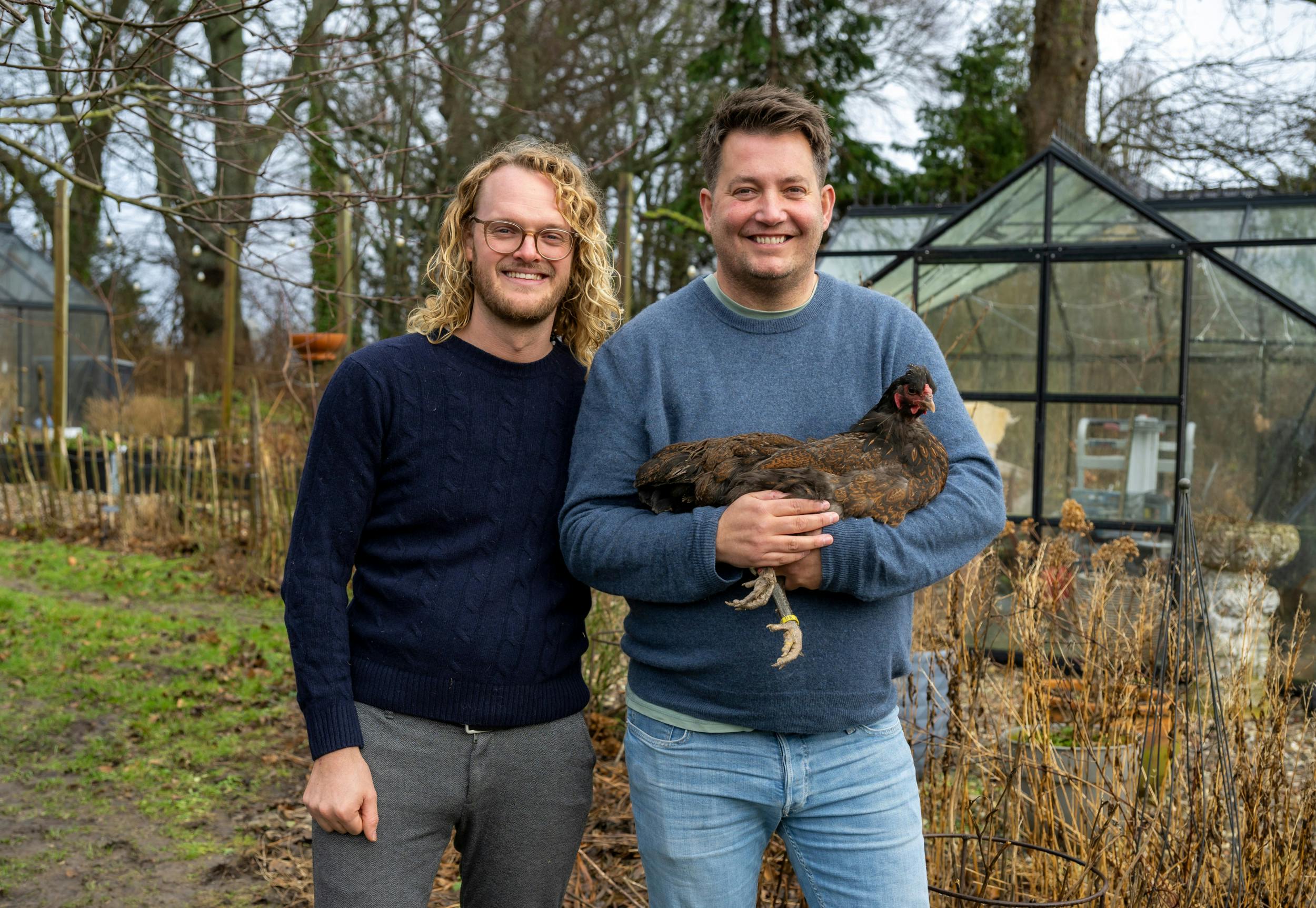 Janus og Kåre holdt hurtigt op med at give hønsene navne. Der er simpelthen for mange at holde styr på.