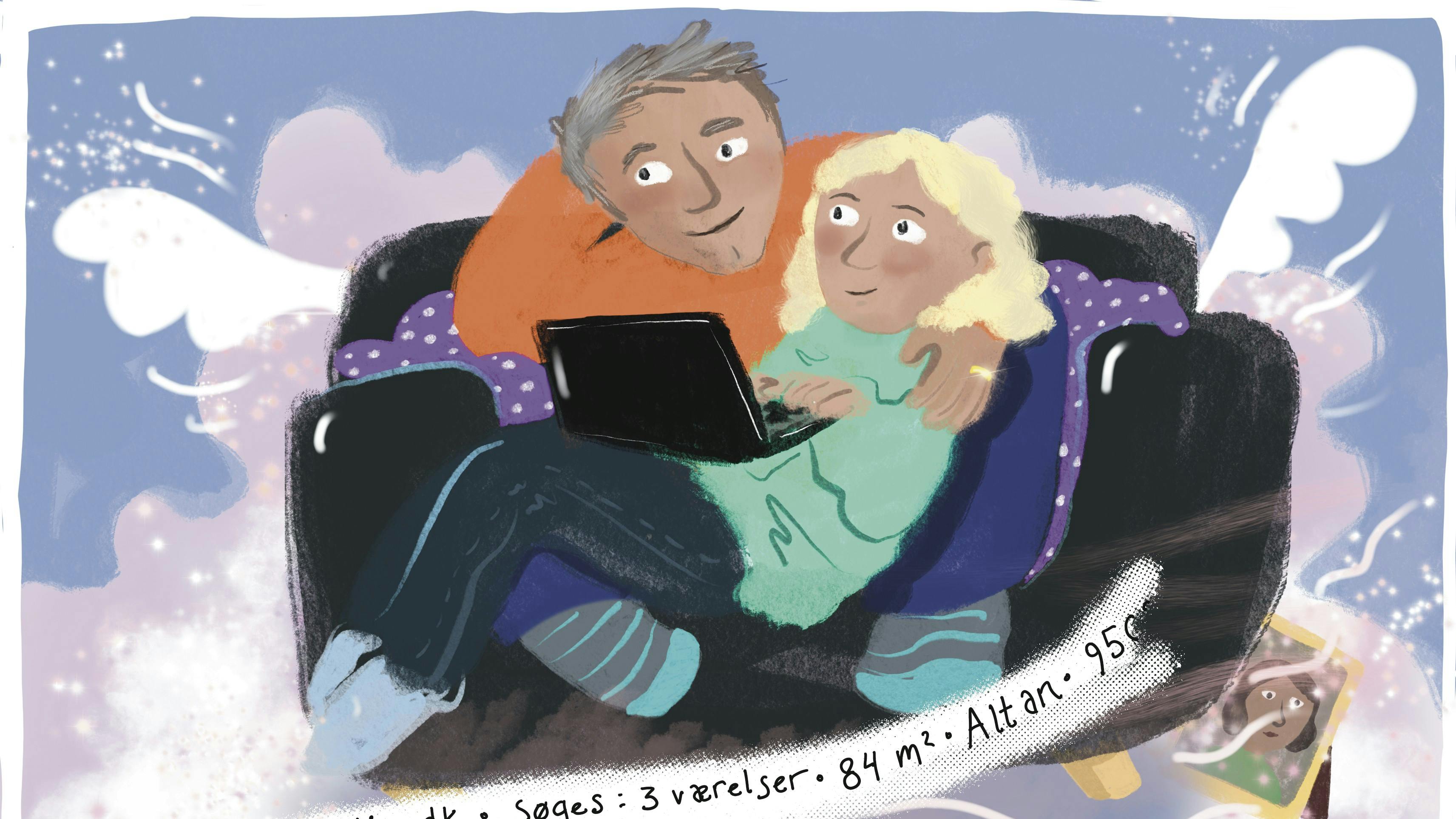 Par sidder sammen i sofa