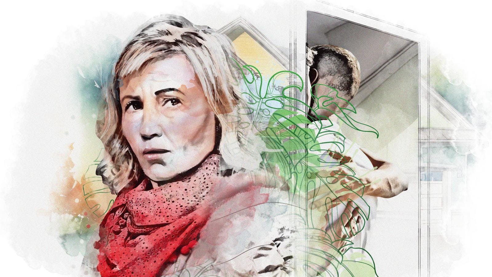 Kvinde med rødt tørklæde