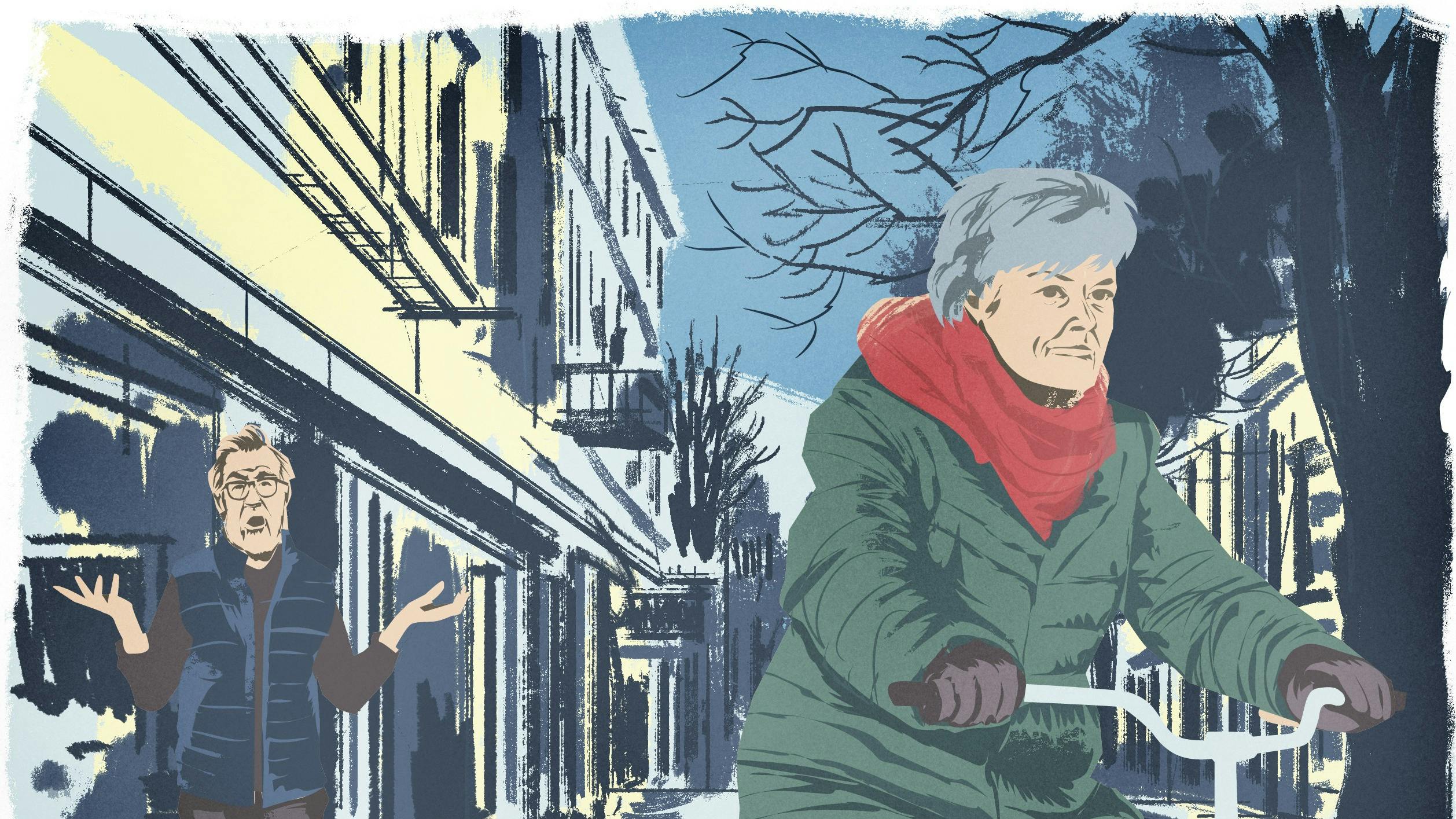 Tegning af kvinde på cykel